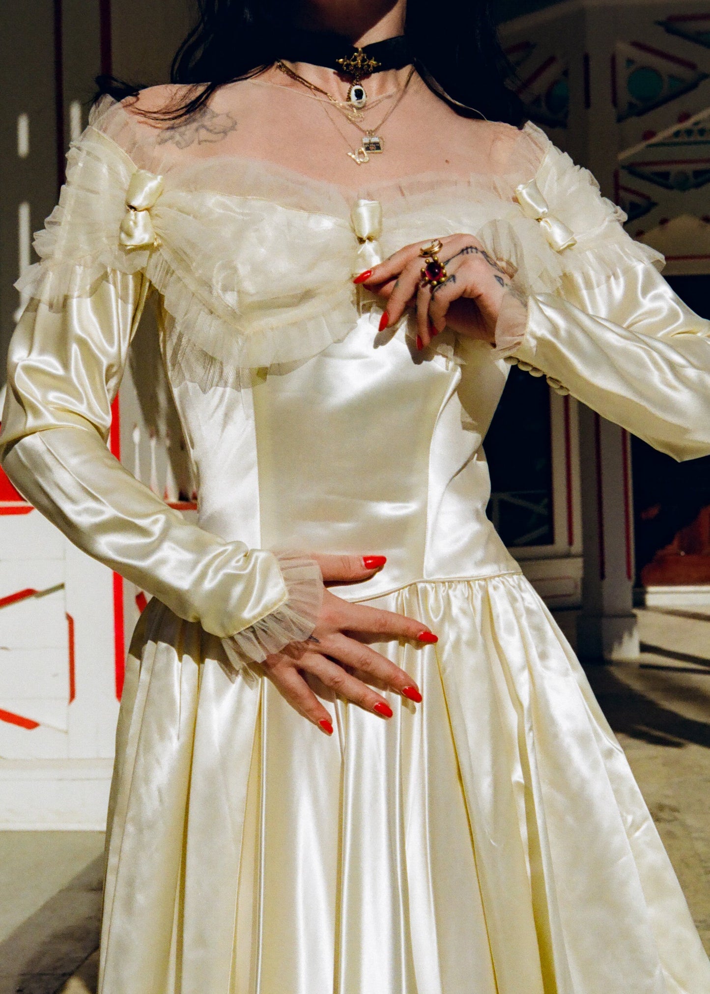 Rare, Exceptionally Stunning, Vintage 1940’s Liquid Silk Satin Charmeuse Wedding Gown in Ivory with a Basque Waist and 86" Cathedral Train. Designed by: Miriam Originals New York