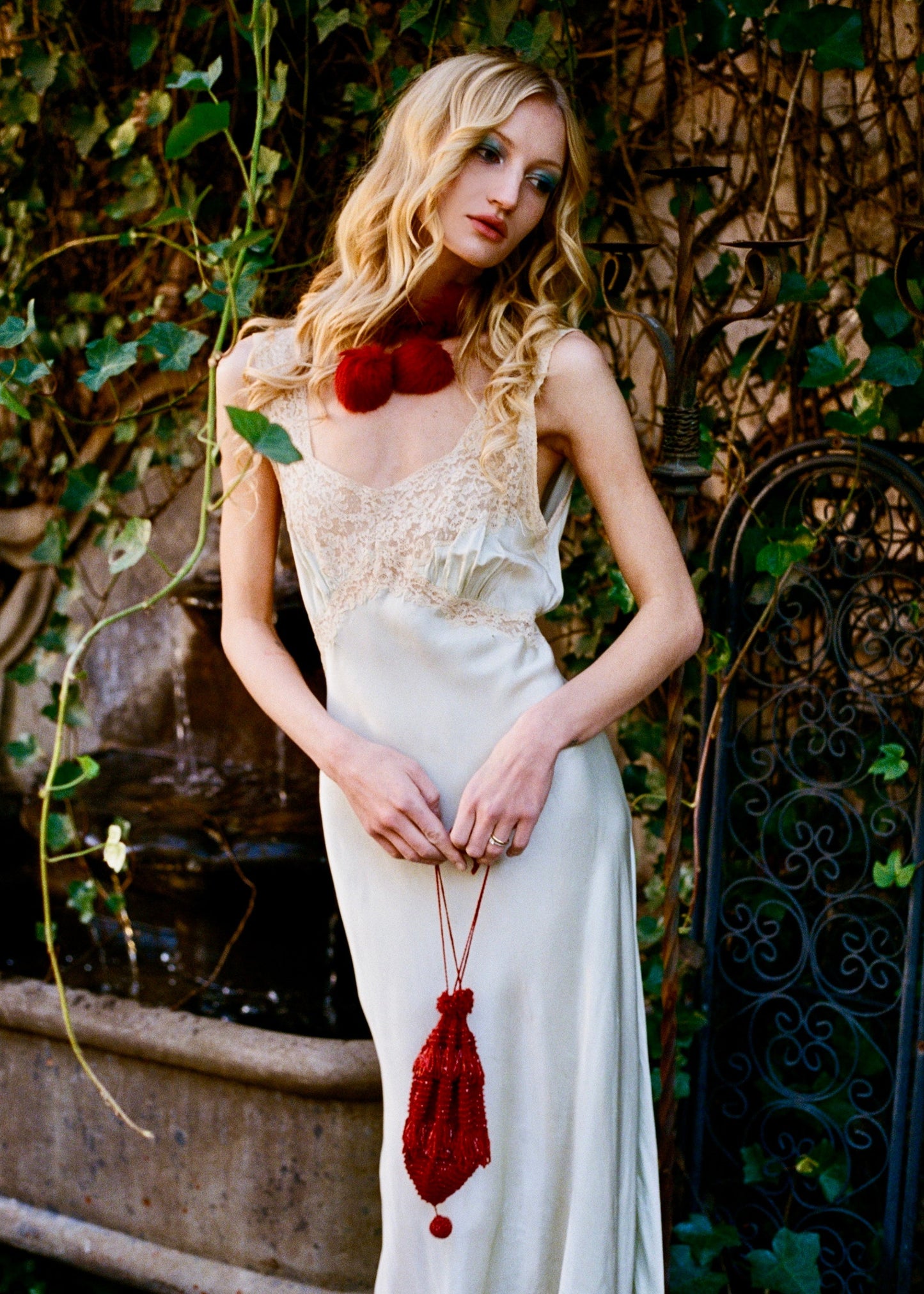 Heavenly Antique 1940’s Silk Slip Bias Cut Dress in Mint with Ecru Lace and Lace Appliqué - One of One