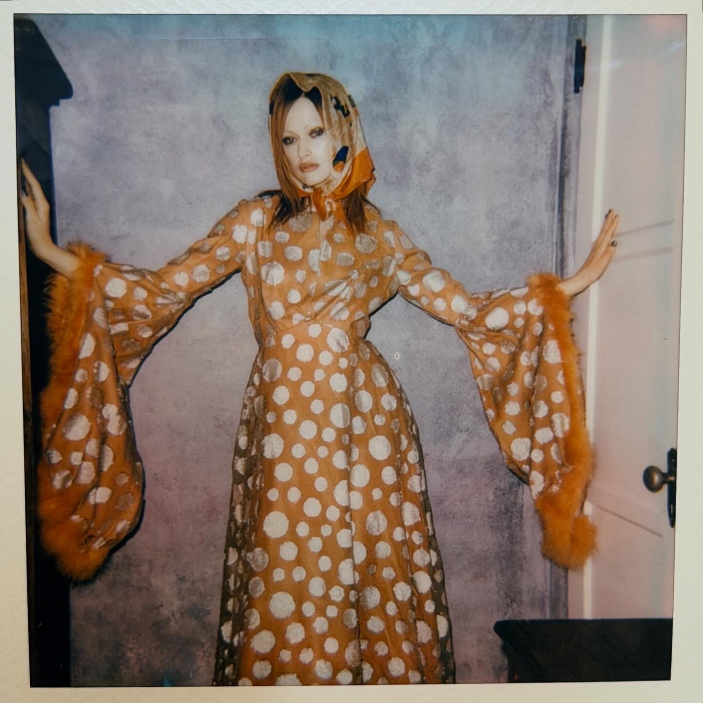 Incredibly Rare, Vintage 1970’s Chiffon Maxi Gown with Elongated Angel Sleeves Lined in Marabou Feathers. Museum Worthy.