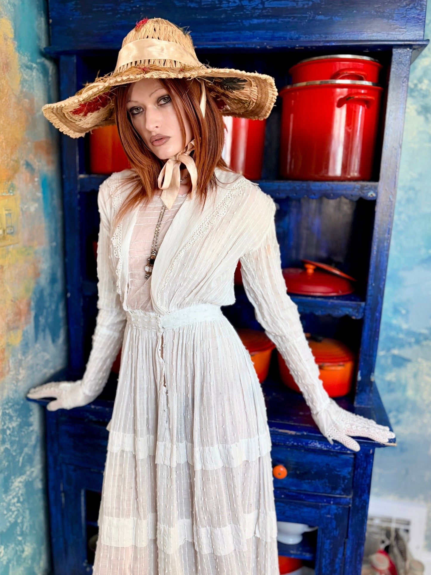 Ethereal Antique Edwardian c. 1910’s Swiss Dot Embroidered Cotton Lawn Dress