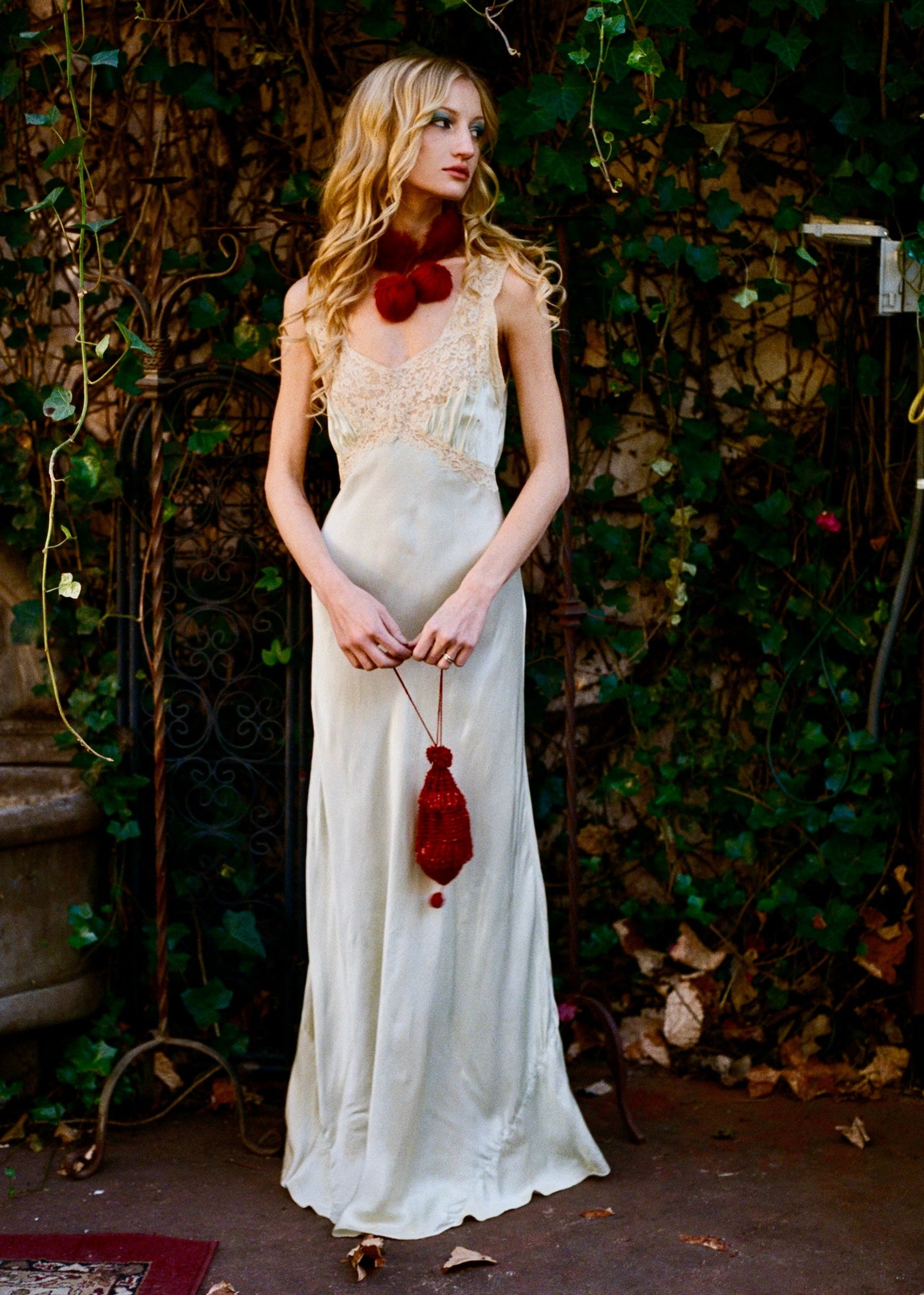 Heavenly Antique 1940’s Silk Slip Bias Cut Dress in Mint with Ecru Lace and Lace Appliqué - One of One