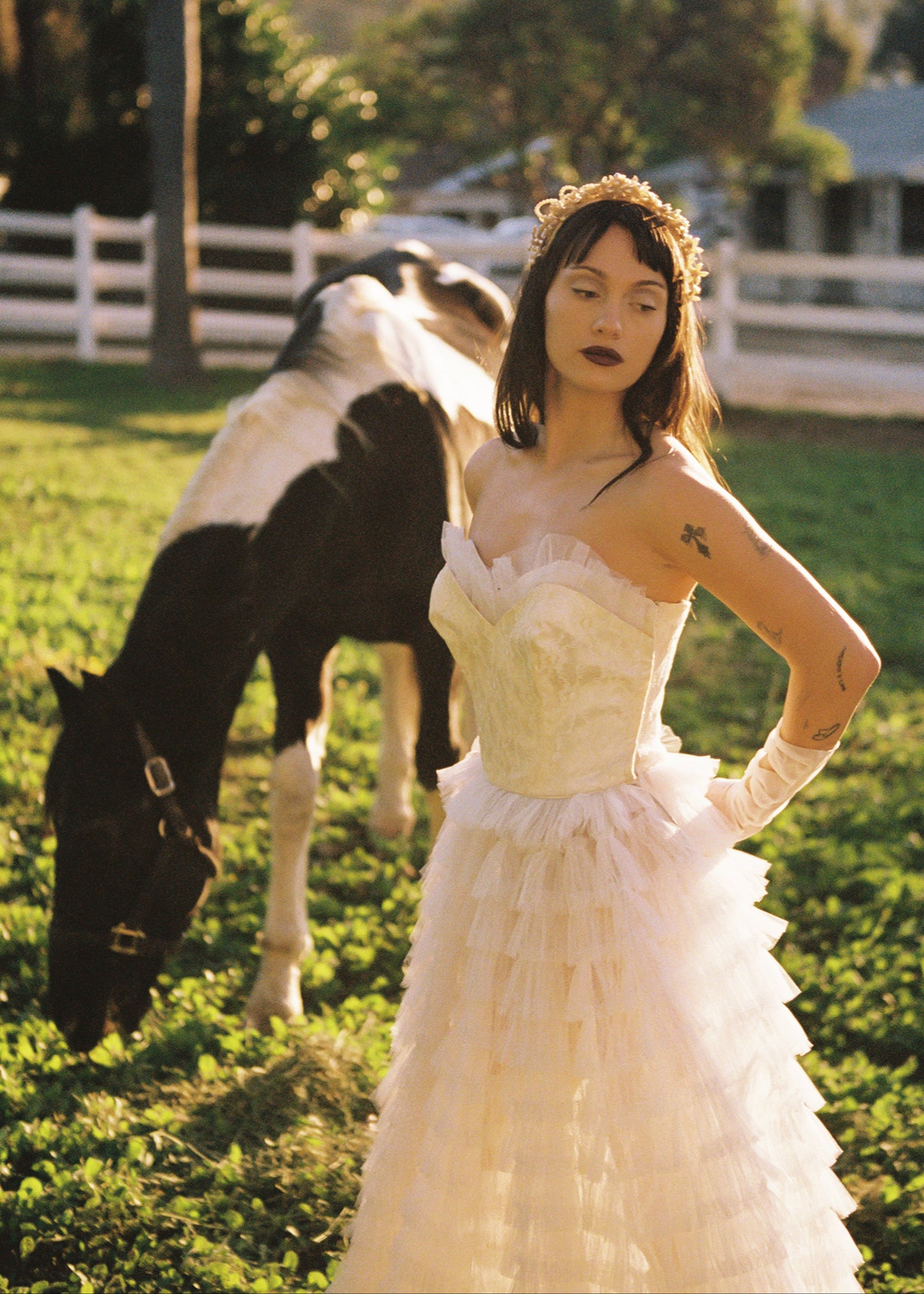 One-of-One Ethereal Whimsical Vintage 1950's Strapless Lace & Tiered Tulle Bridal Dress - Designed in House
