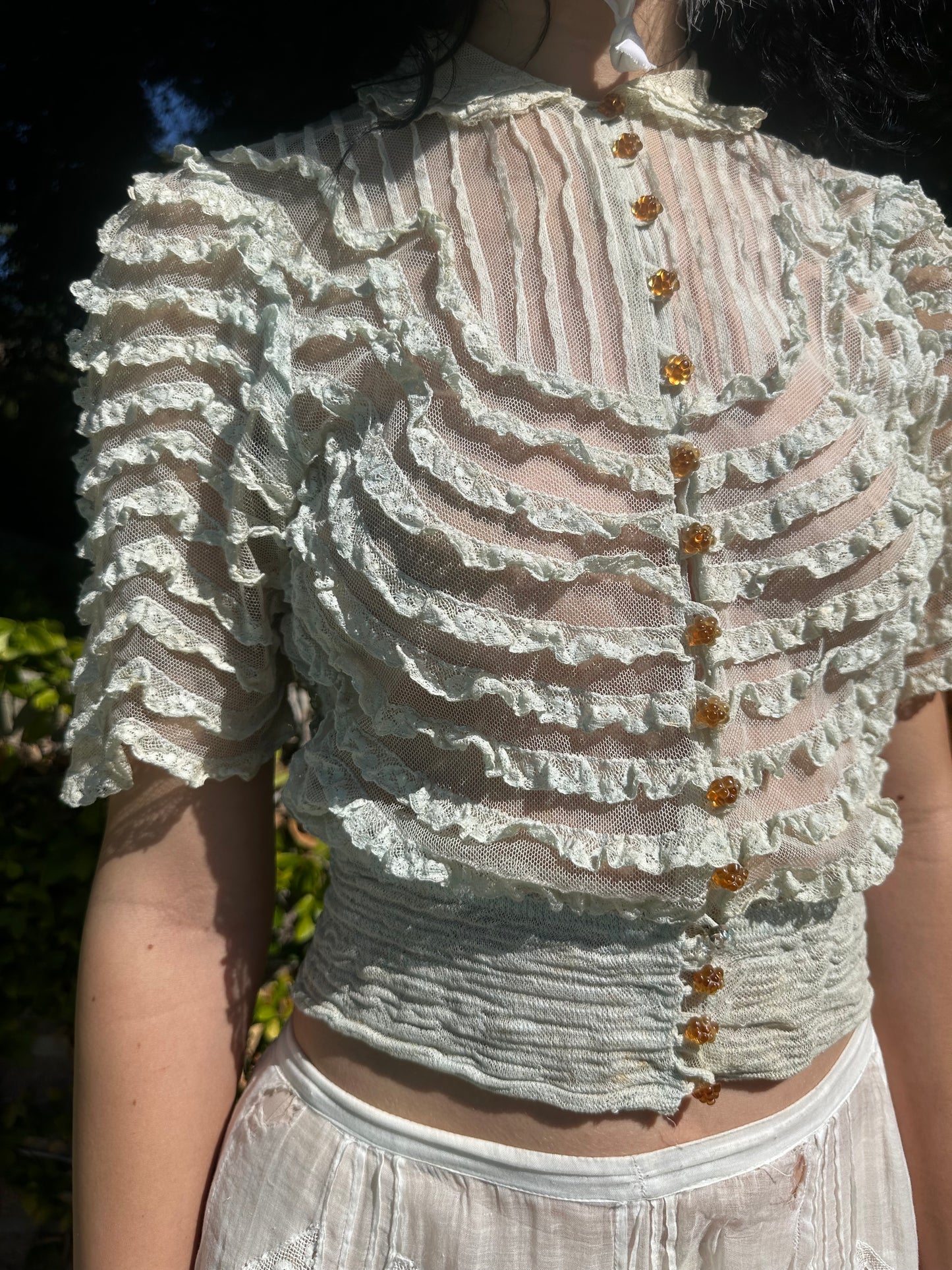 Antique 1930’s Mint Green Tiered Lace Ruffle Blouse