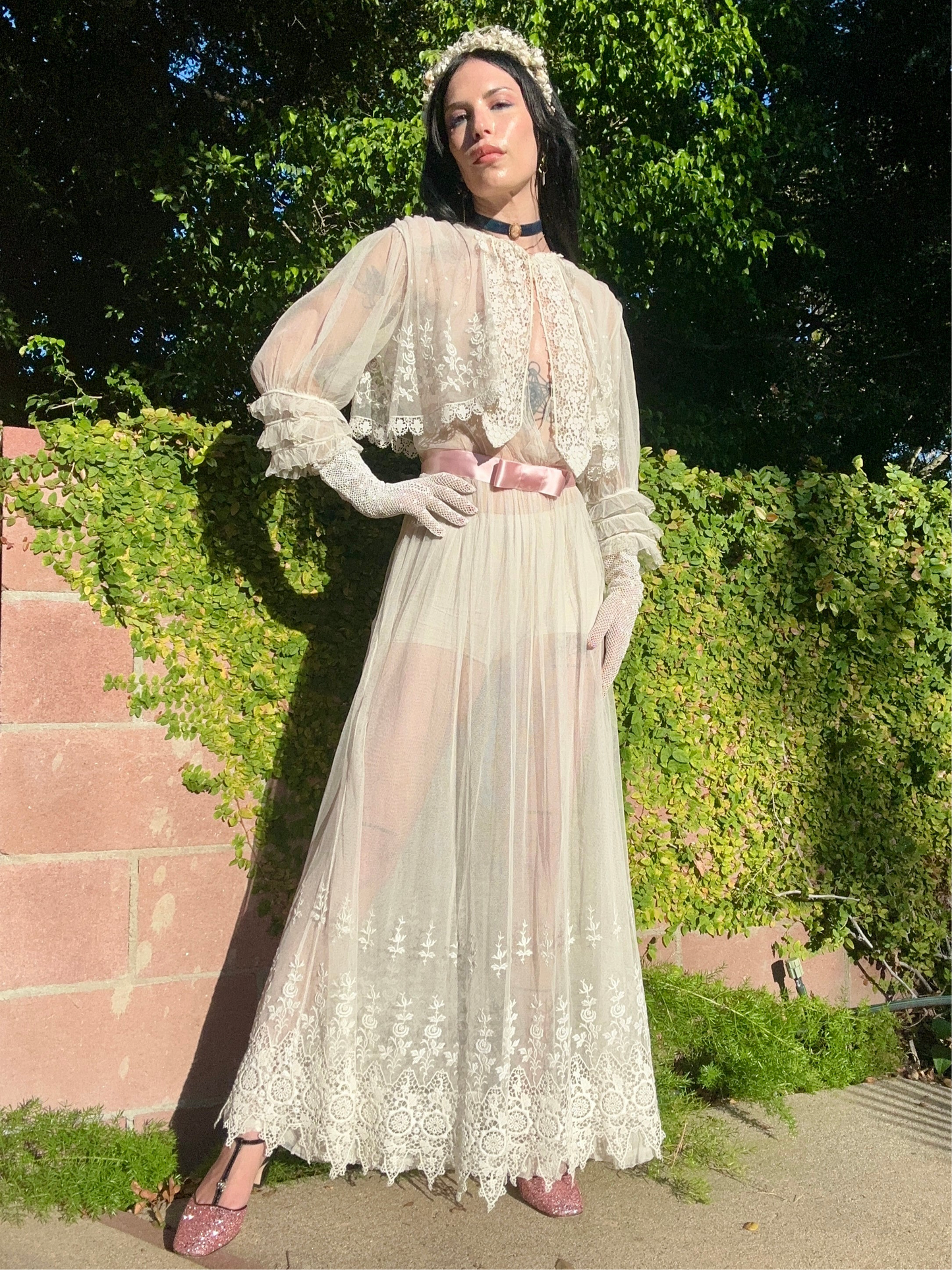 Rare Antique 1914 Edwardian Schiffili Silk Net Bridal Gown/Wedding Dress - Museum Quality