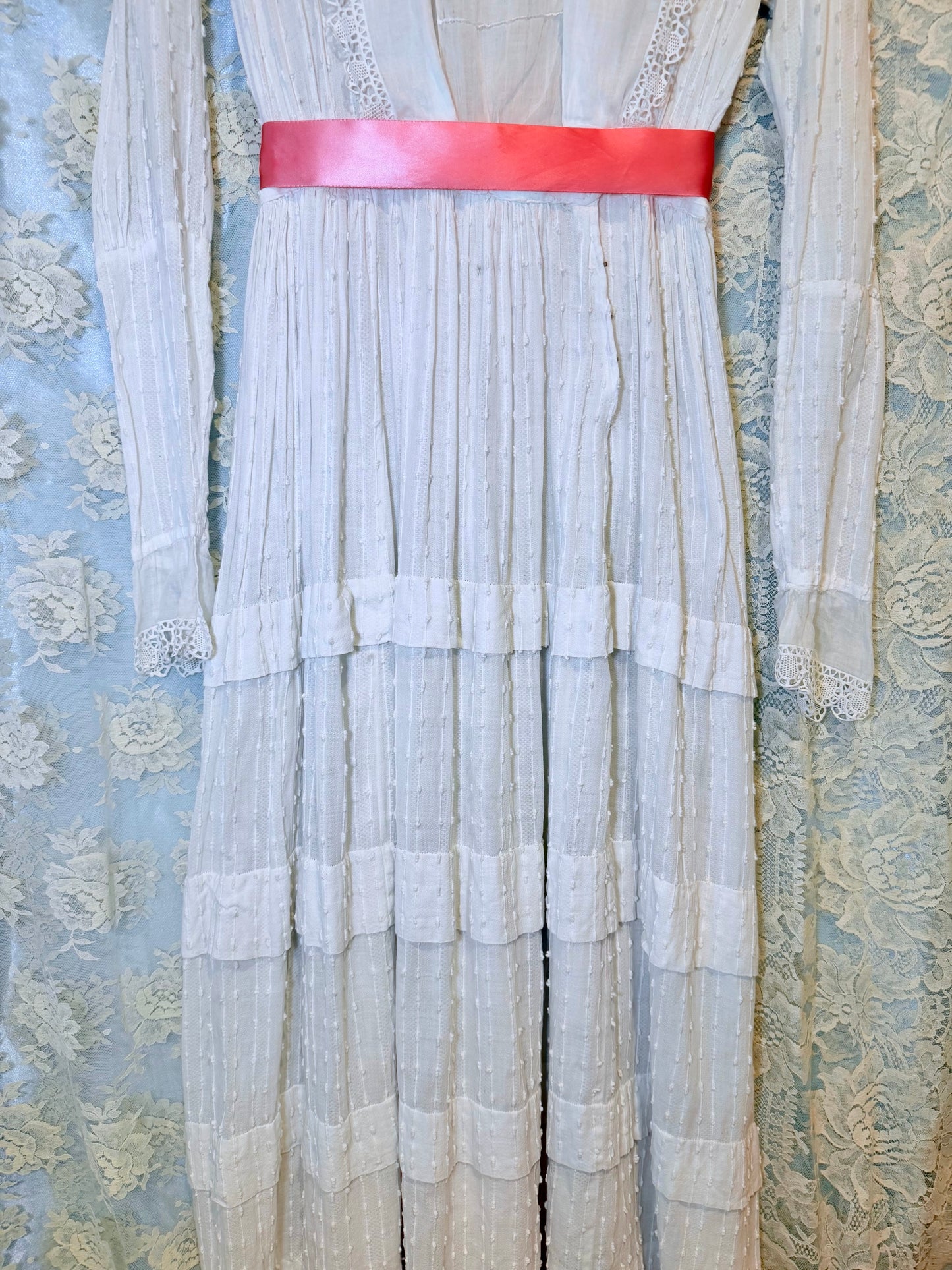 Ethereal Antique Edwardian c. 1910’s Swiss Dot Embroidered Cotton Lawn Dress