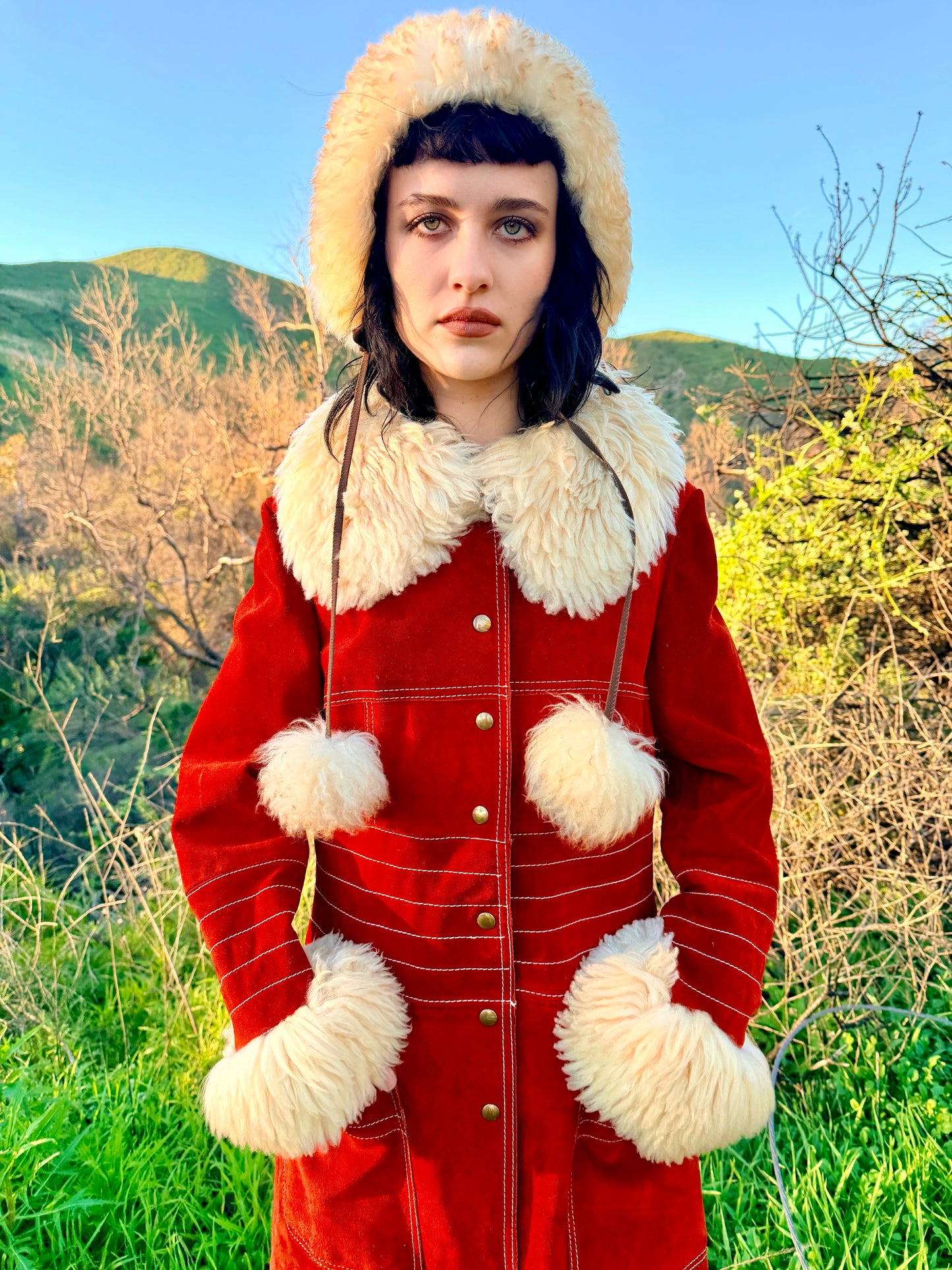 Genuine Suede Leather Vintage 1970’s Penny Lane Coat with Shearling Collar and Cuffs By: VANY Arcelus