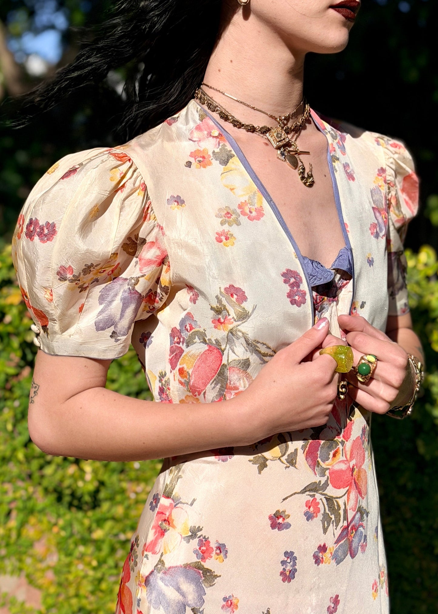 Romantic Antique 1930’s Silk Taffeta Floral Gown and Bolero Rare 2-Piece Set