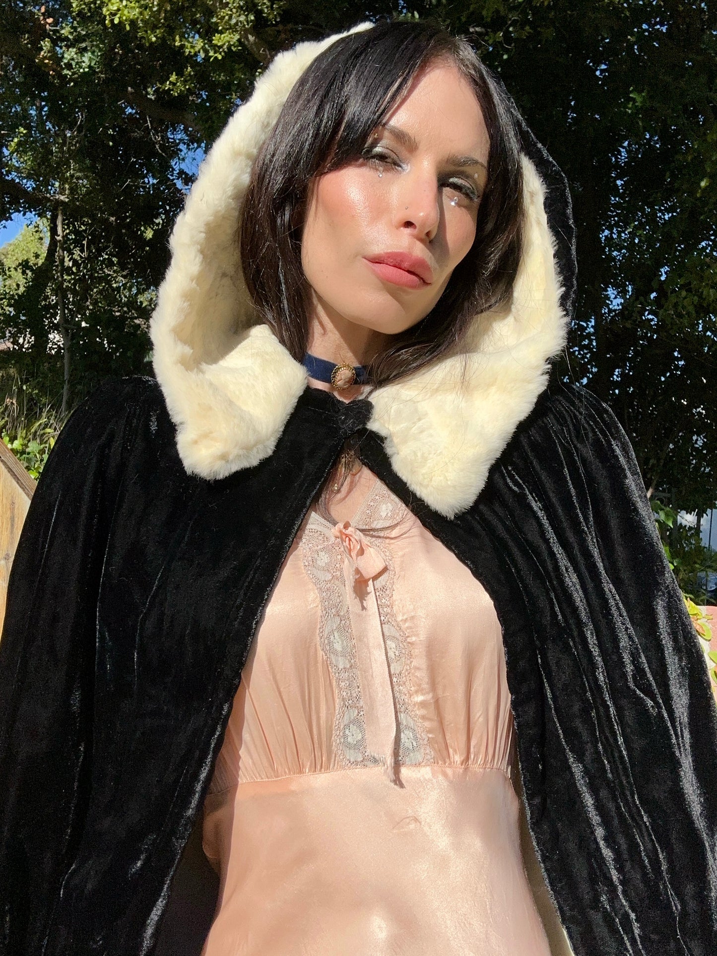 Mystical Antique 1940's Black Silk Velvet Opera Cape