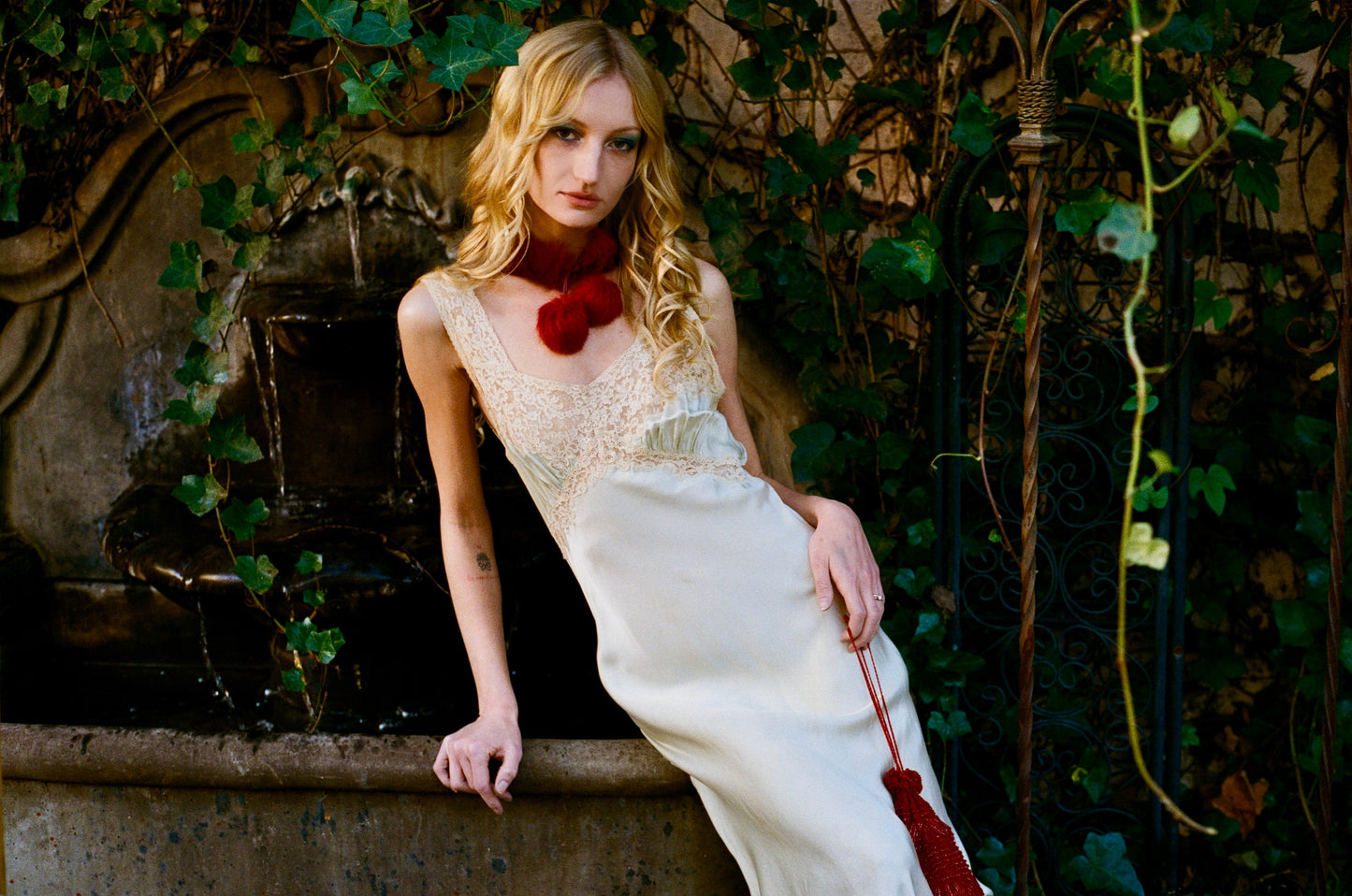 Heavenly Antique 1940’s Silk Slip Bias Cut Dress in Mint with Ecru Lace and Lace Appliqué - One of One