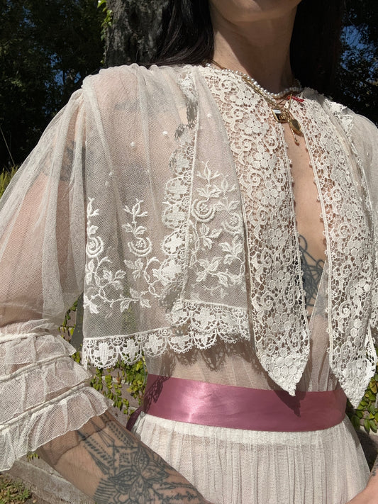 Rare Antique 1914 Edwardian Schiffili Silk Net Bridal Gown/Wedding Dress - Museum Quality