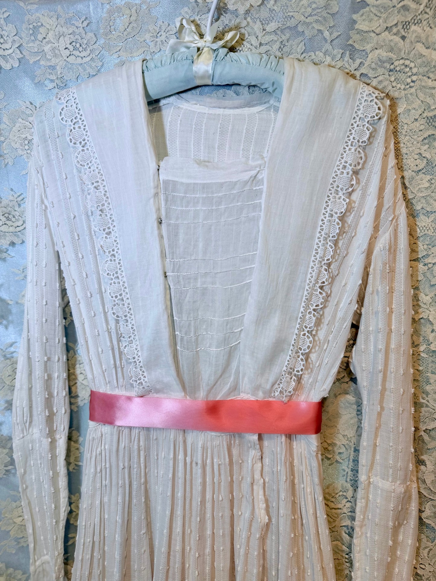 Ethereal Antique Edwardian c. 1910’s Swiss Dot Embroidered Cotton Lawn Dress