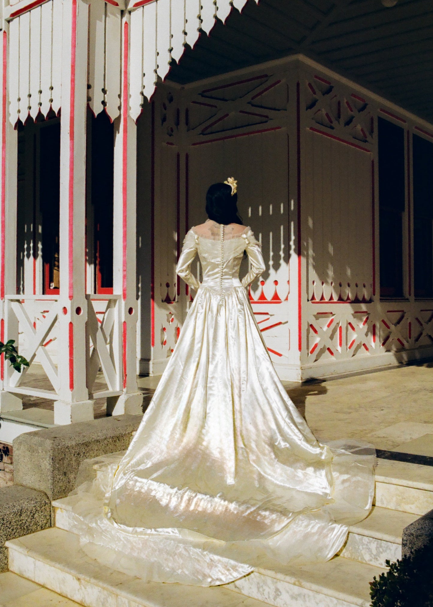 Rare, Exceptionally Stunning, Vintage 1940’s Liquid Silk Satin Charmeuse Wedding Gown in Ivory with a Basque Waist and 86" Cathedral Train. Designed by: Miriam Originals New York