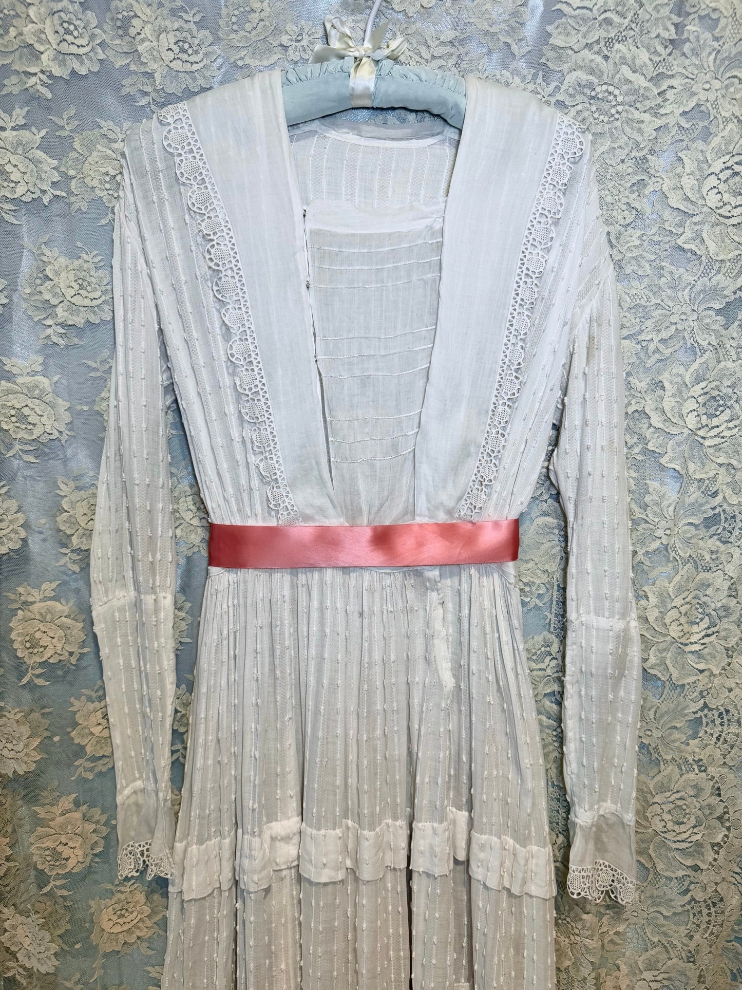 Ethereal Antique Edwardian c. 1910’s Swiss Dot Embroidered Cotton Lawn Dress