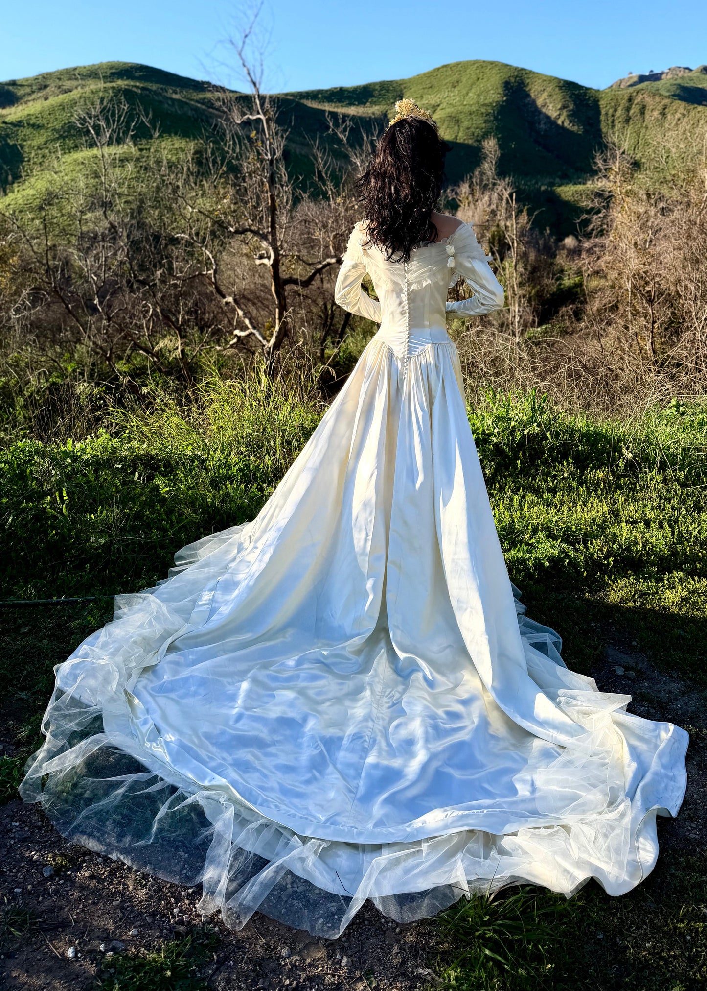 Dramatic Period Piece 1940's Miriam Originals New York Liquid Satin Wedding Gown Basque Waist with an 86" Cathedral Train