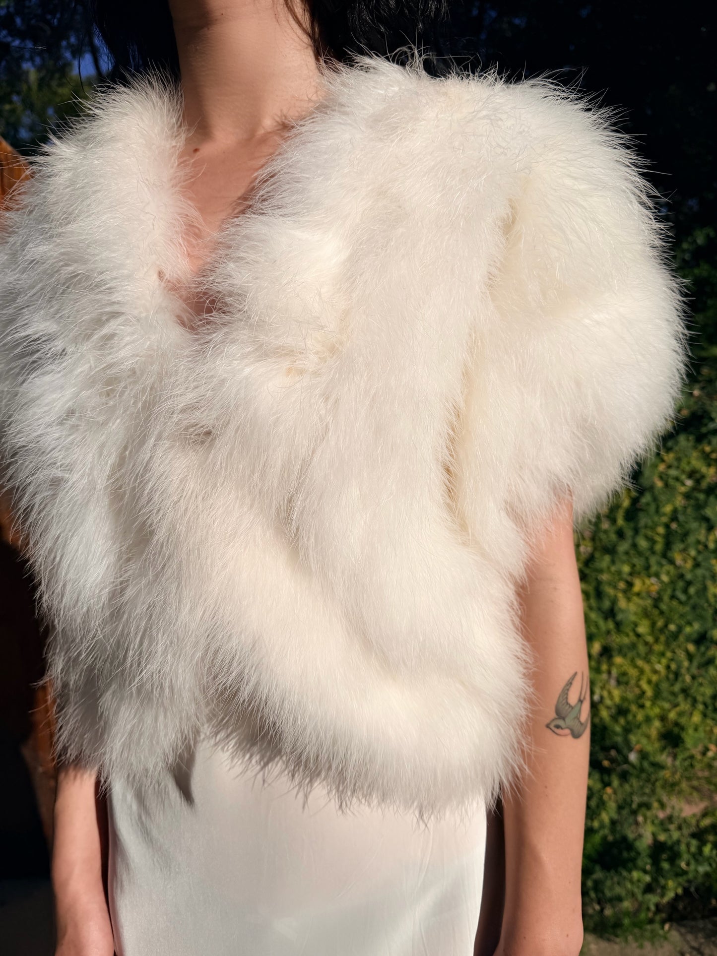 Glamorous I. Magnin Vintage 1980's Alabaster Bridal Marabou Bolero Jacket