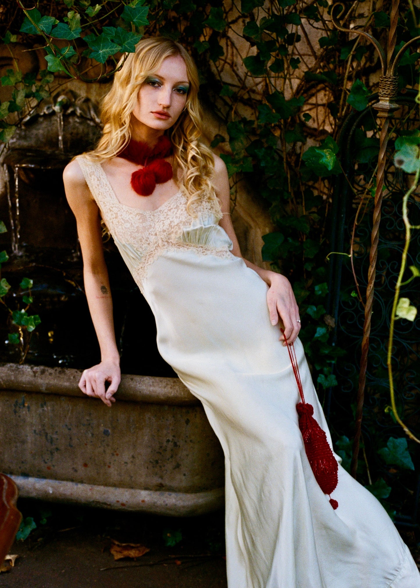 Heavenly Antique 1940’s Silk Slip Bias Cut Dress in Mint with Ecru Lace and Lace Appliqué - One of One