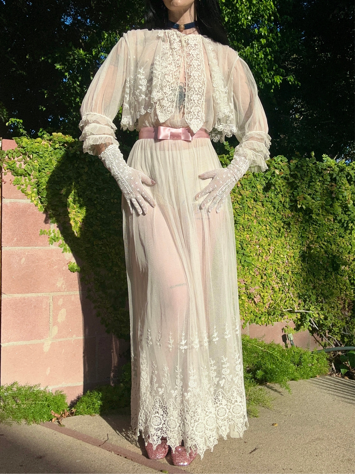 Rare Antique 1914 Edwardian Schiffili Silk Net Bridal Gown/Wedding Dress - Museum Quality
