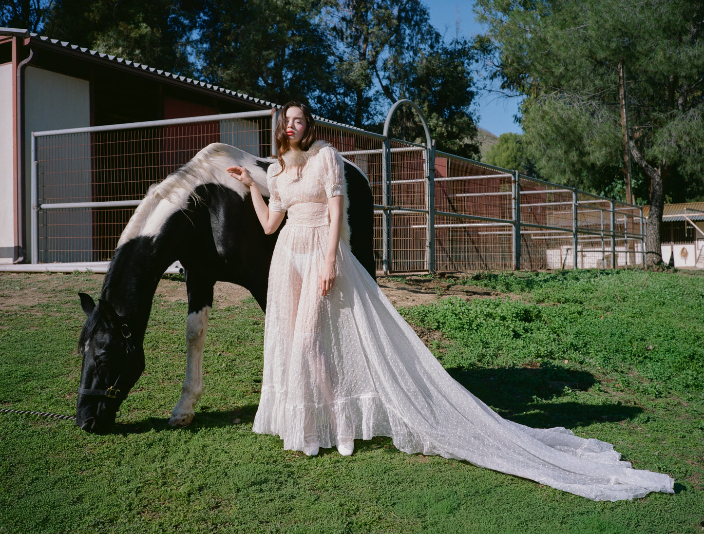 Sensational Ultra Rare Antique 1930’s Silk Organdy Swiss Dot Bone White Wedding Gown with an 80” Cathedral Train