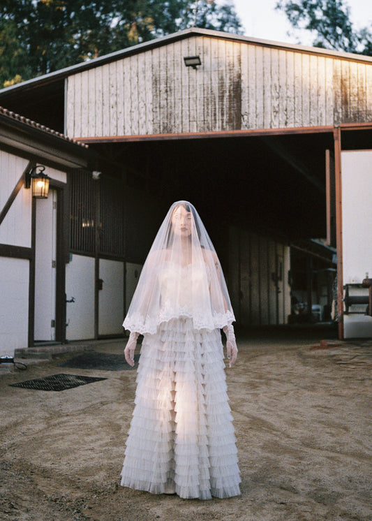 Ethereal Whimsical Vintage 1950's Strapless Lace & Tiered Tulle Bridal Dress - Designed in House One-of-One