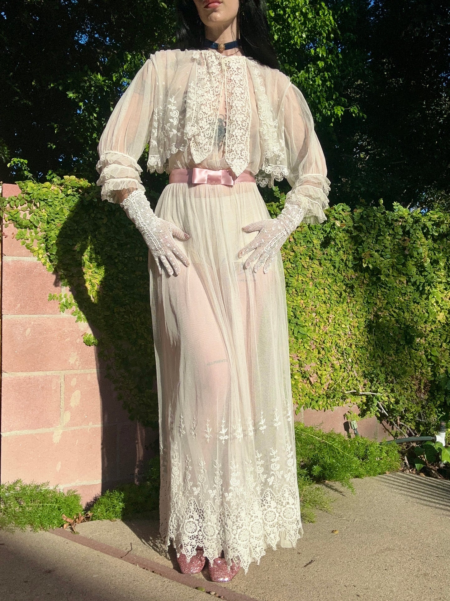 Rare Antique 1914 Edwardian Schiffili Silk Net Bridal Gown/Wedding Dress - Museum Quality