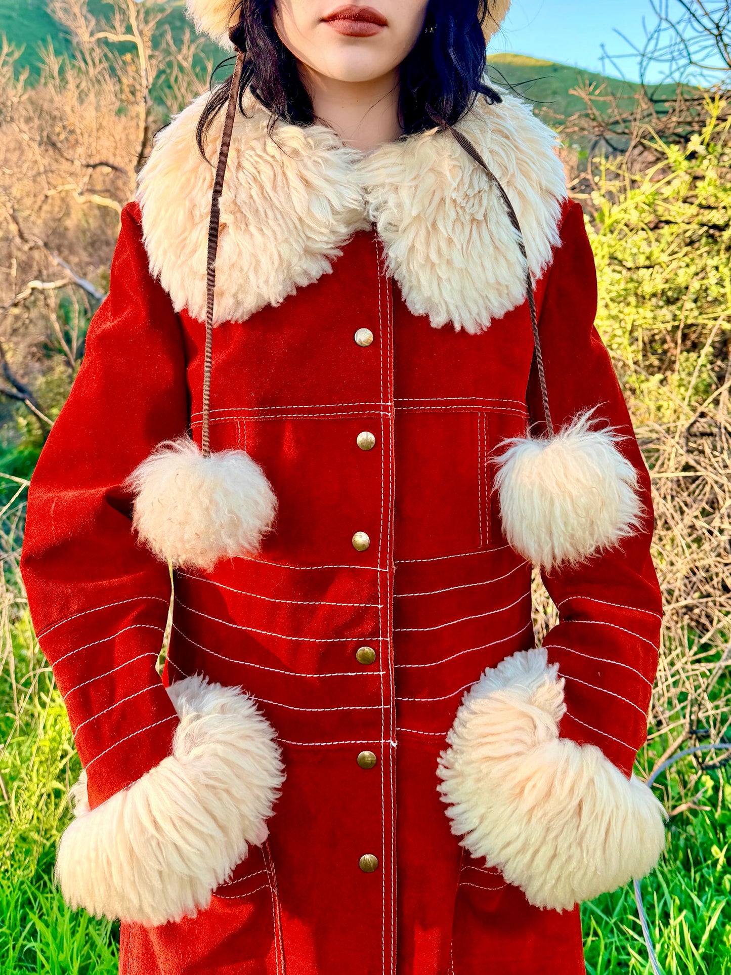 Genuine Suede Leather Vintage 1970’s Penny Lane Coat with Shearling Collar and Cuffs By: VANY Arcelus