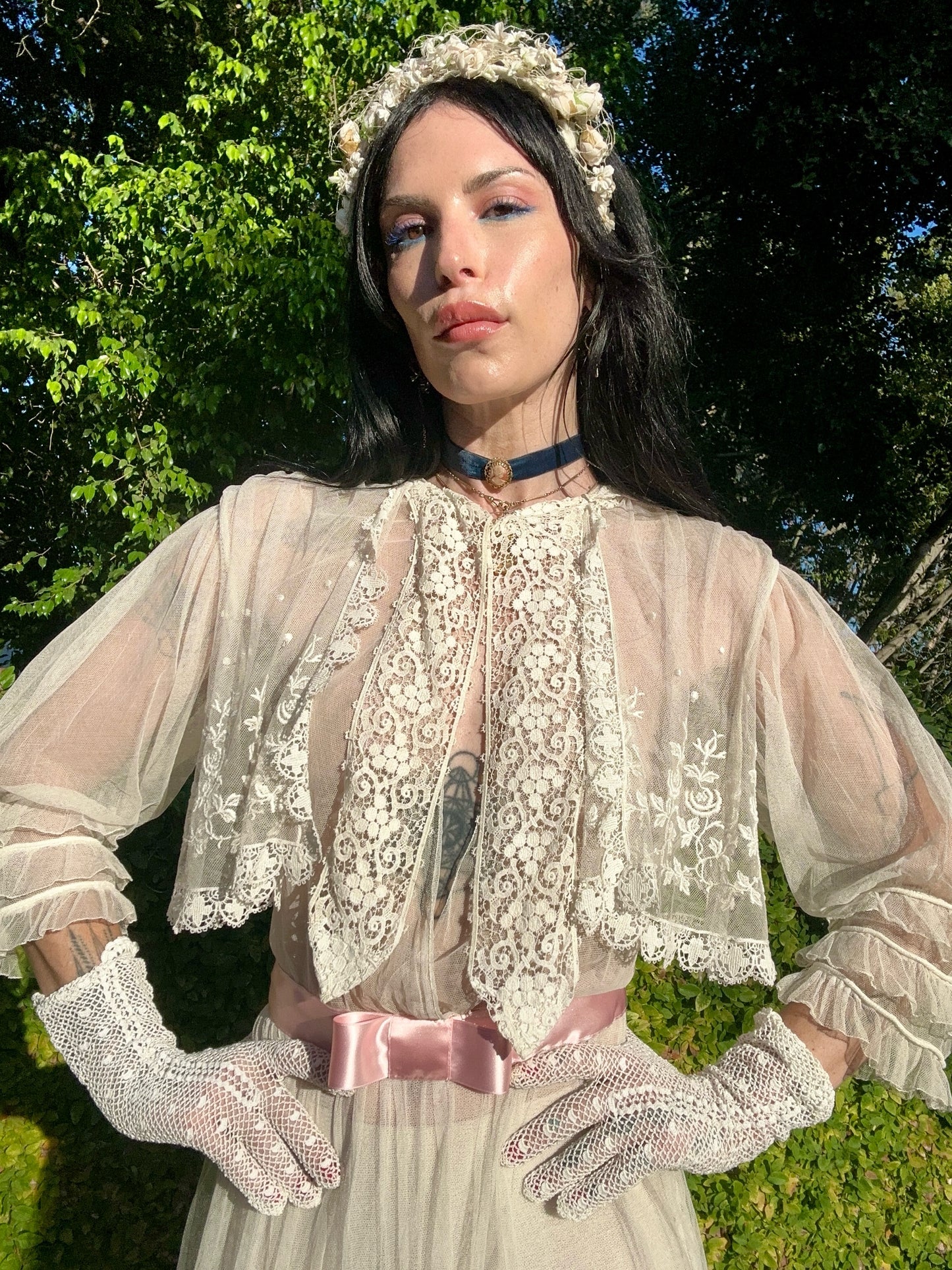 Rare Antique 1914 Edwardian Schiffili Silk Net Bridal Gown/Wedding Dress - Museum Quality