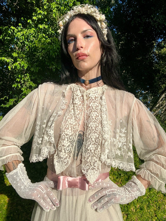 Rare Antique 1914 Edwardian Schiffili Silk Net Bridal Gown/Wedding Dress - Museum Quality