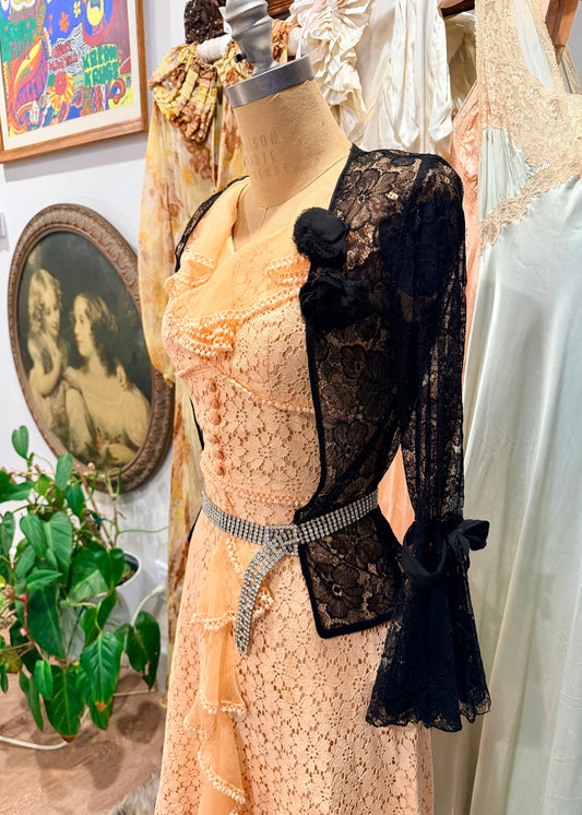 Antique 1930’s lace cardigan made from made from 100% cotton, and contains bell sleeve (Reserved for Rosy)