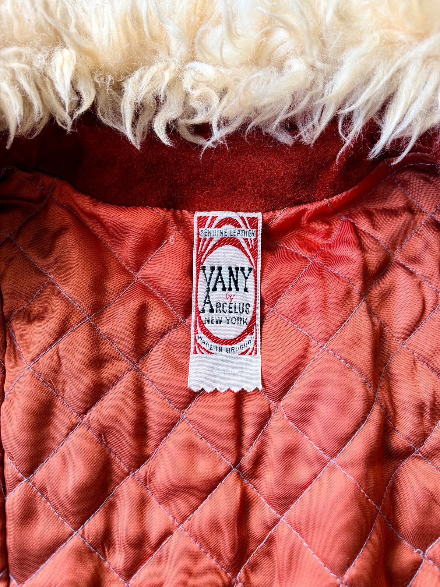 Genuine Suede Leather Vintage 1970’s Penny Lane Coat with Shearling Collar and Cuffs By: VANY Arcelus