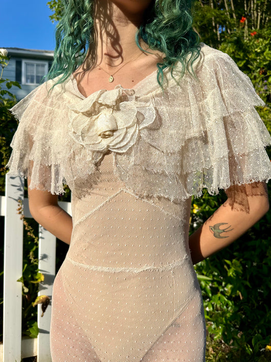 Rare One-of-a-Kind Ethereal 1930's 3-Piece Swiss Dot Bridal Gown/Wedding Dress