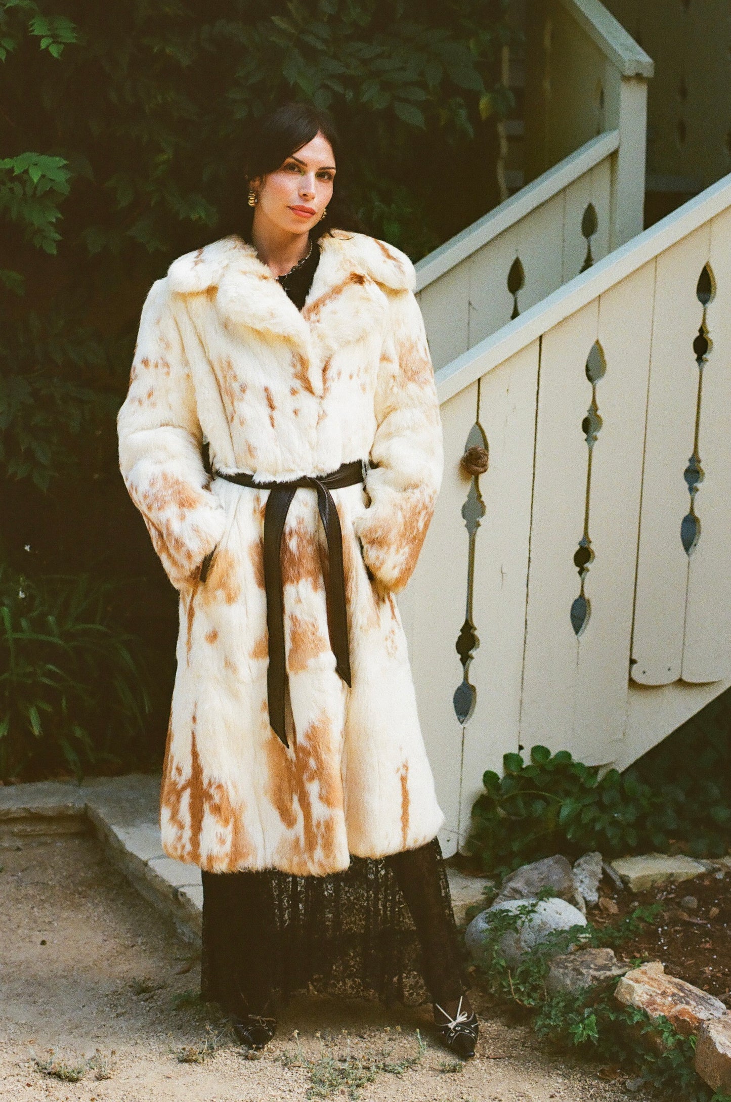 Timeless Vintage 1970's Spotted Rabbit Fur Full Length Coat