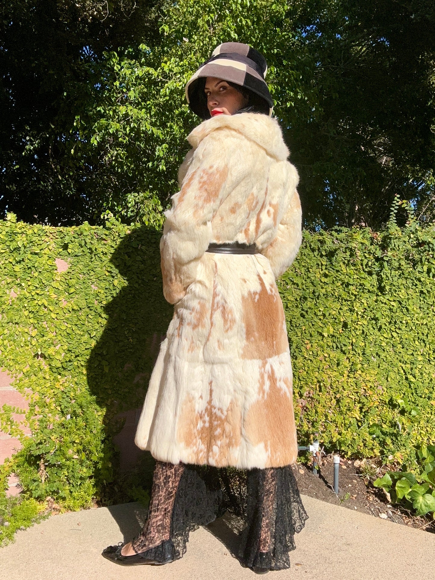 Timeless Vintage 1970's Spotted Rabbit Fur Full Length Coat