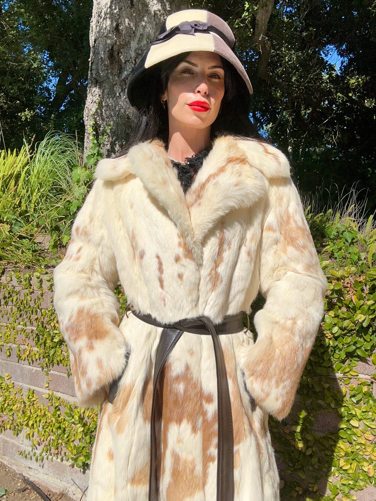 Timeless Vintage 1970's Spotted Rabbit Fur Full Length Coat