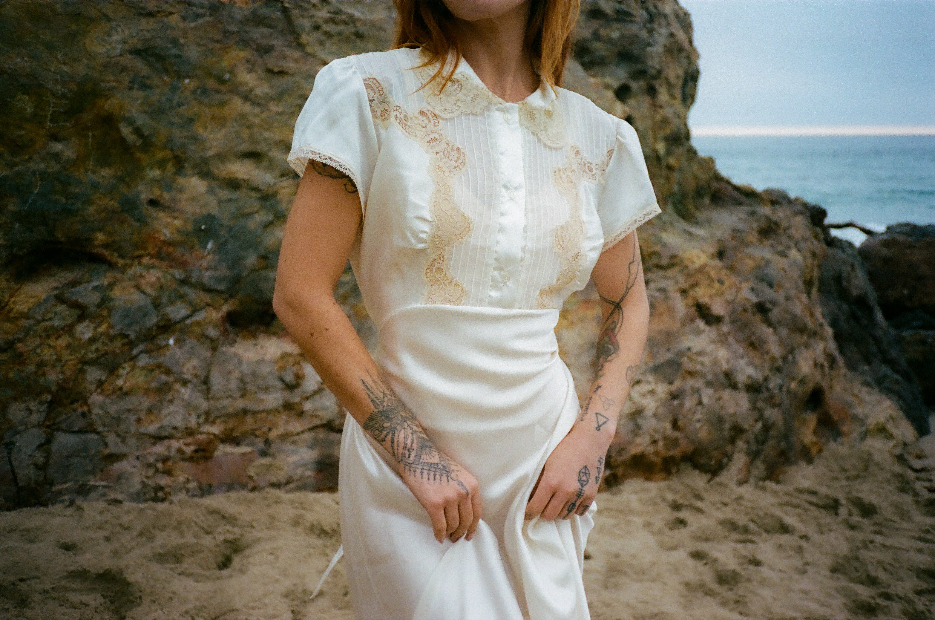 Vintage 1970's Christian Dior Bridal Slip Dress with Lace Inserts
