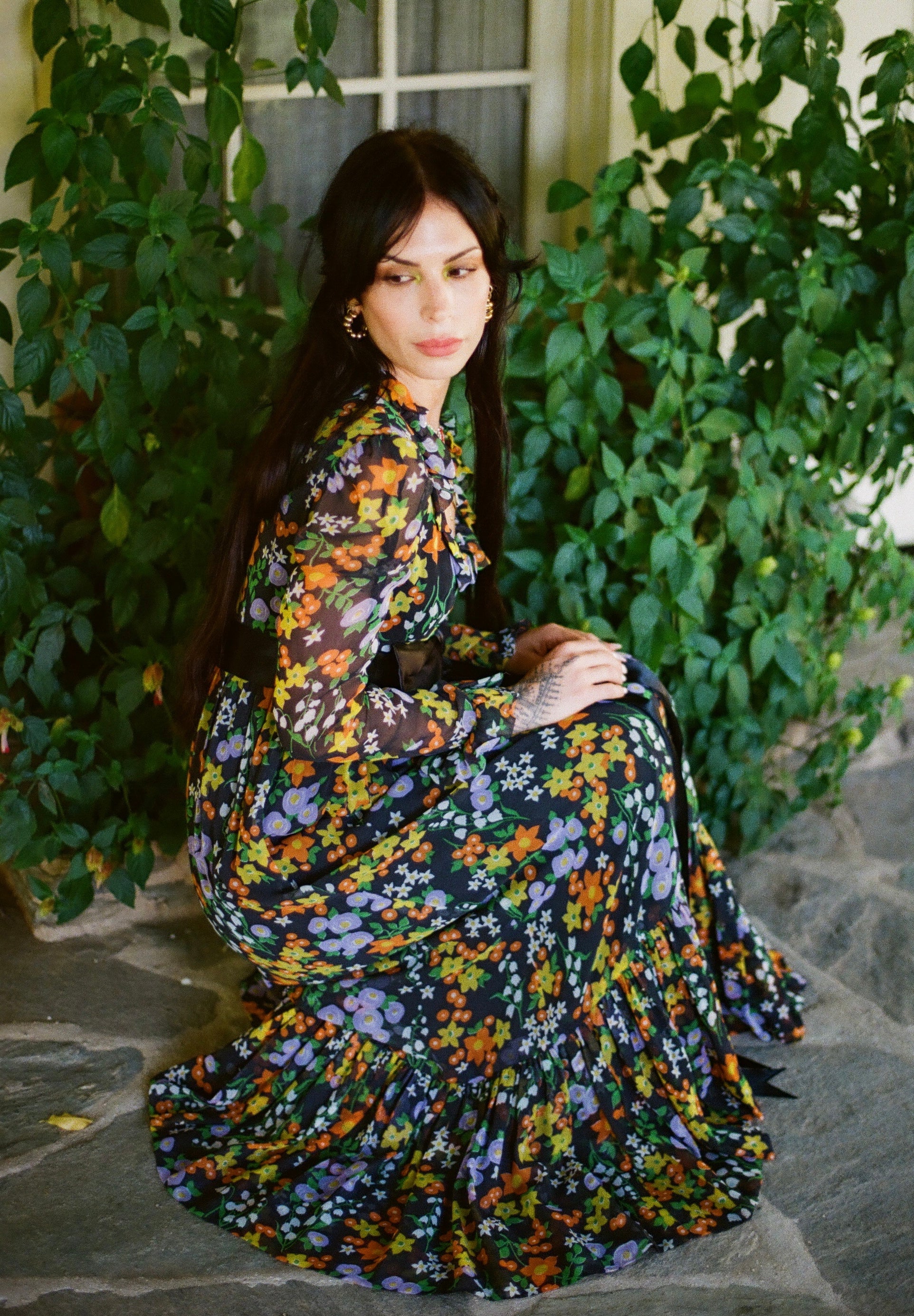 Vintage 1970's Floral Chiffon Prairie Style Maxi Dress Vintage 1970's Floral Chiffon Prairie Style Maxi Dress