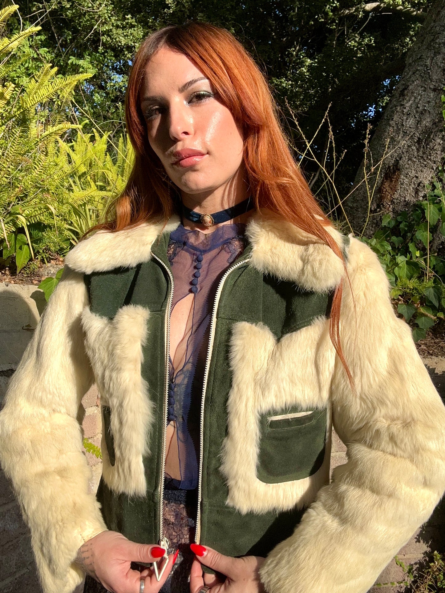 Vintage 1970's Suede Leather and Cream Fur Cropped Jacket