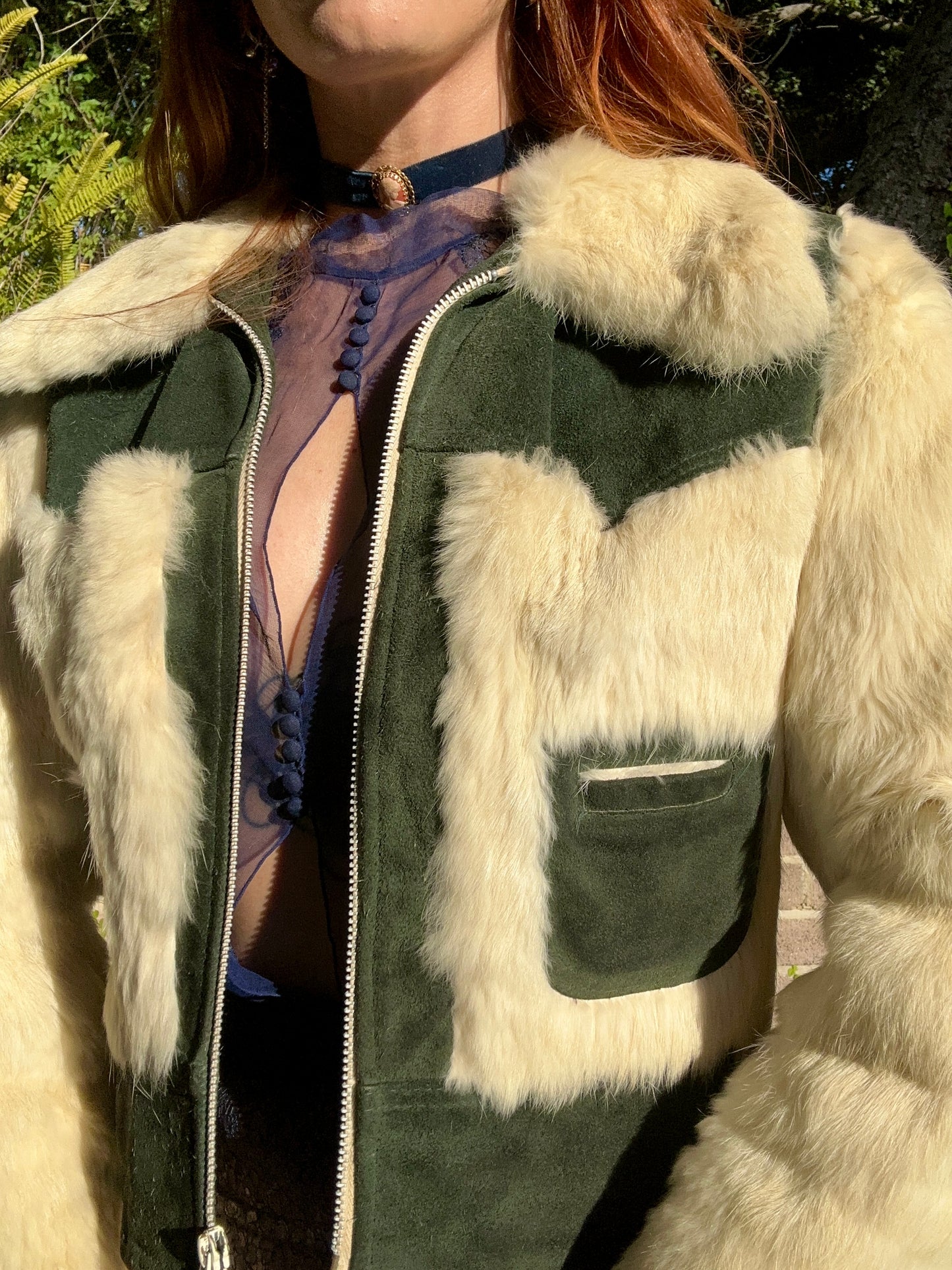 Vintage 1970's Suede Leather and Cream Fur Cropped Jacket