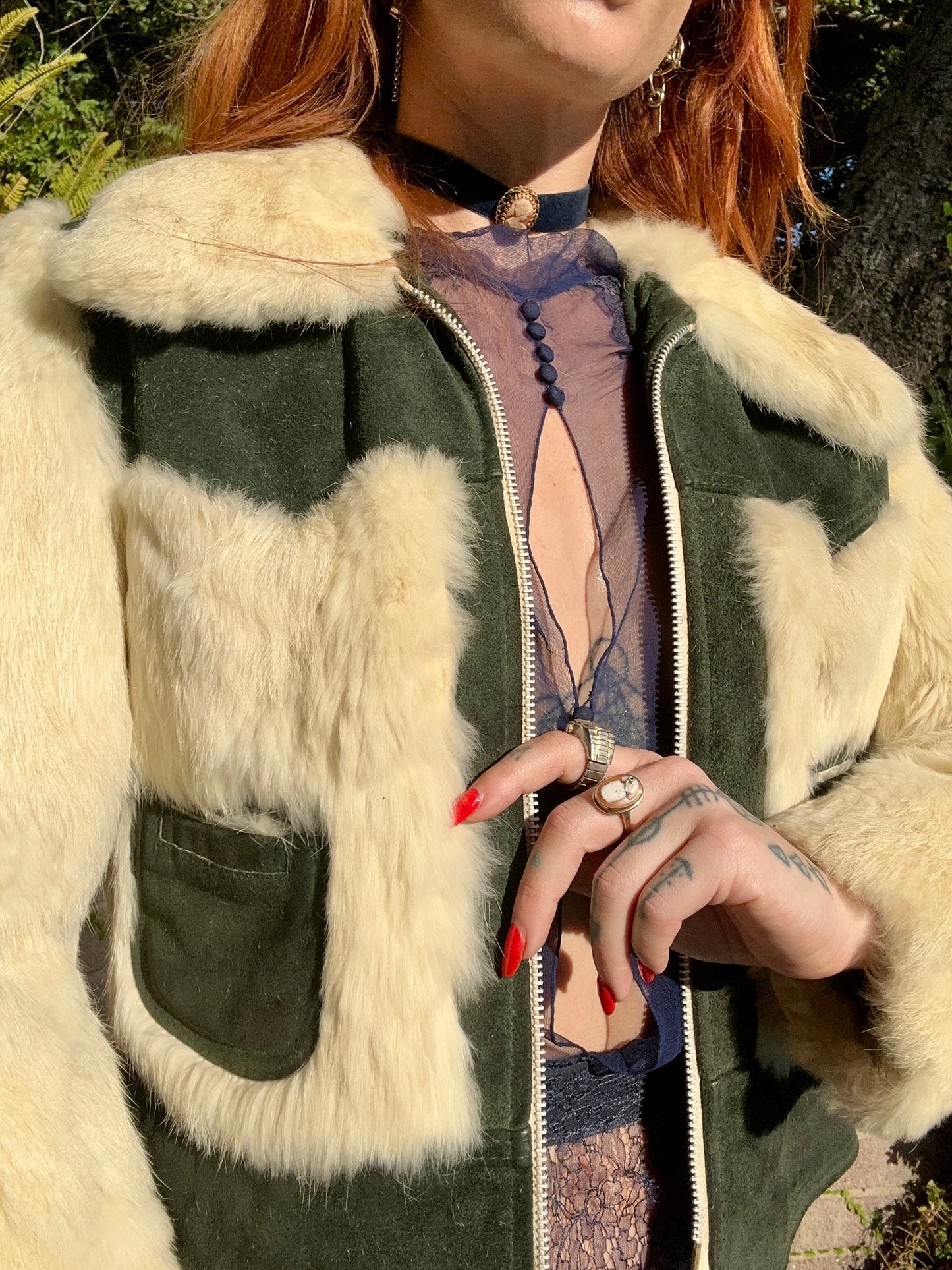 Vintage 1970's Suede Leather and Cream Fur Cropped Jacket