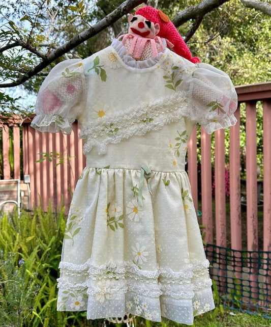 Vintage 1970's Montgomery Ward Swiss Dot Floral Chiffon Girls Dress