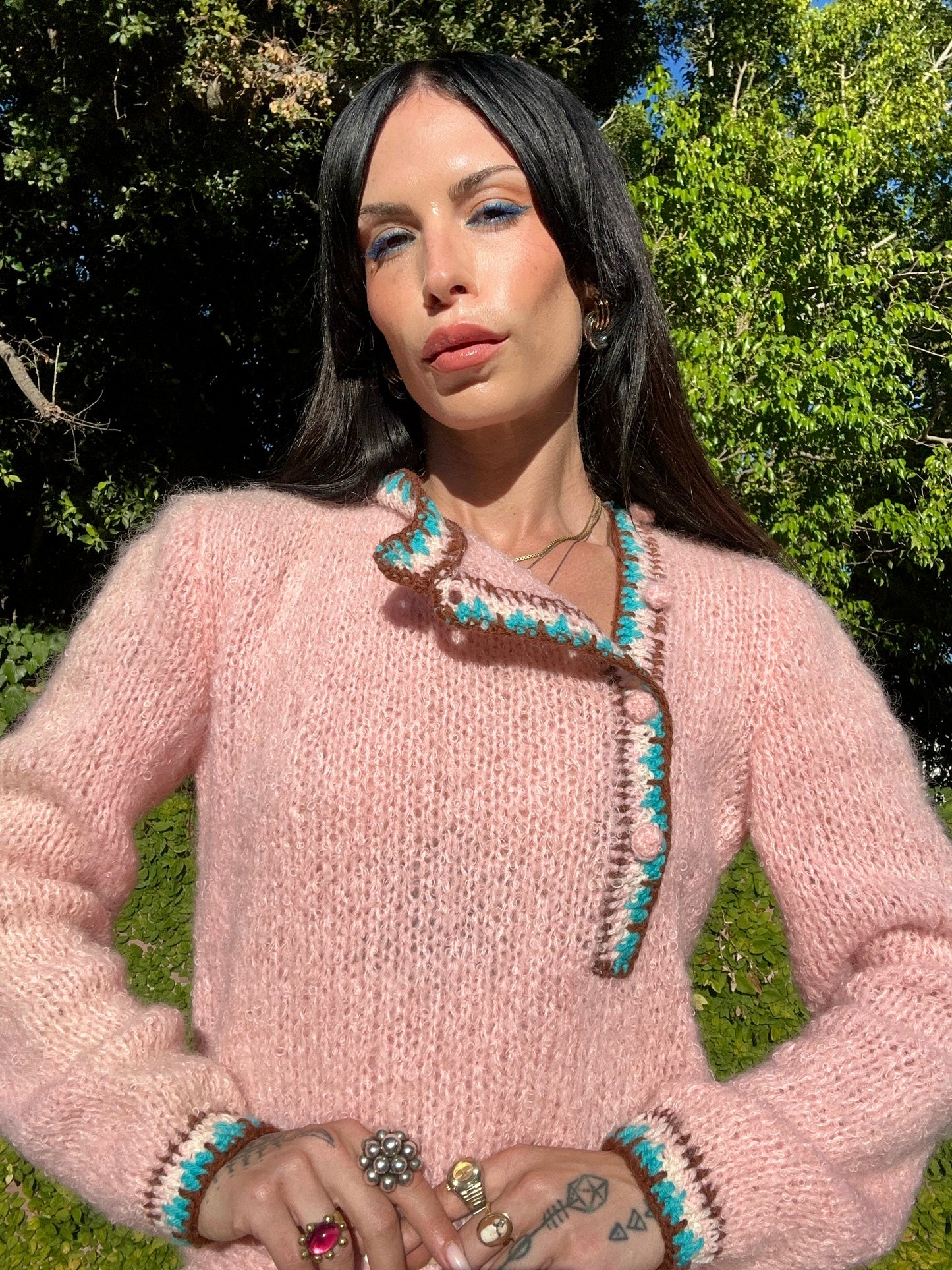 Vintage Italian 1960's Baby Pink Knit Mohair and Wool Sweater