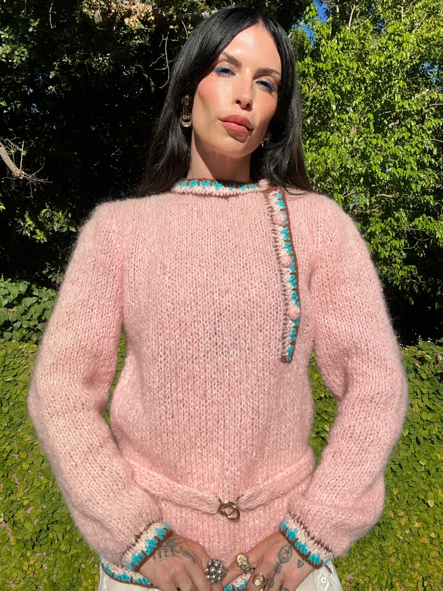 Vintage Italian 1960's Baby Pink Knit Mohair and Wool Sweater