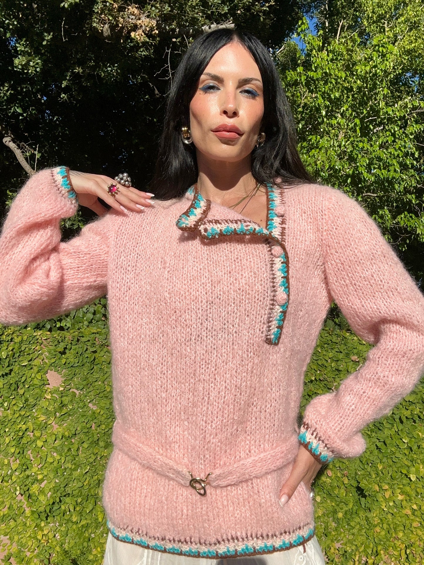 Vintage Italian 1960's Baby Pink Knit Mohair and Wool Sweater