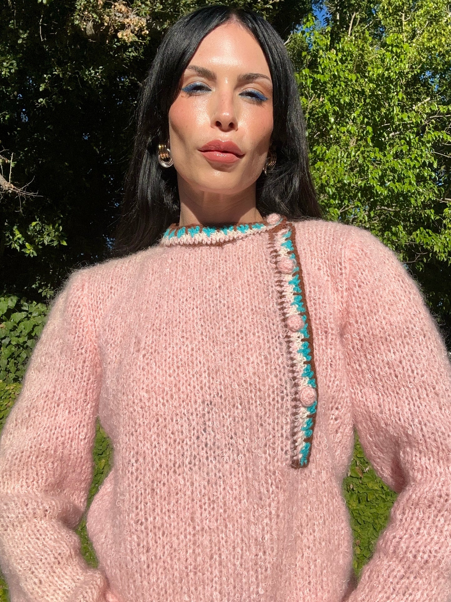 Vintage Italian 1960's Baby Pink Knit Mohair and Wool Sweater