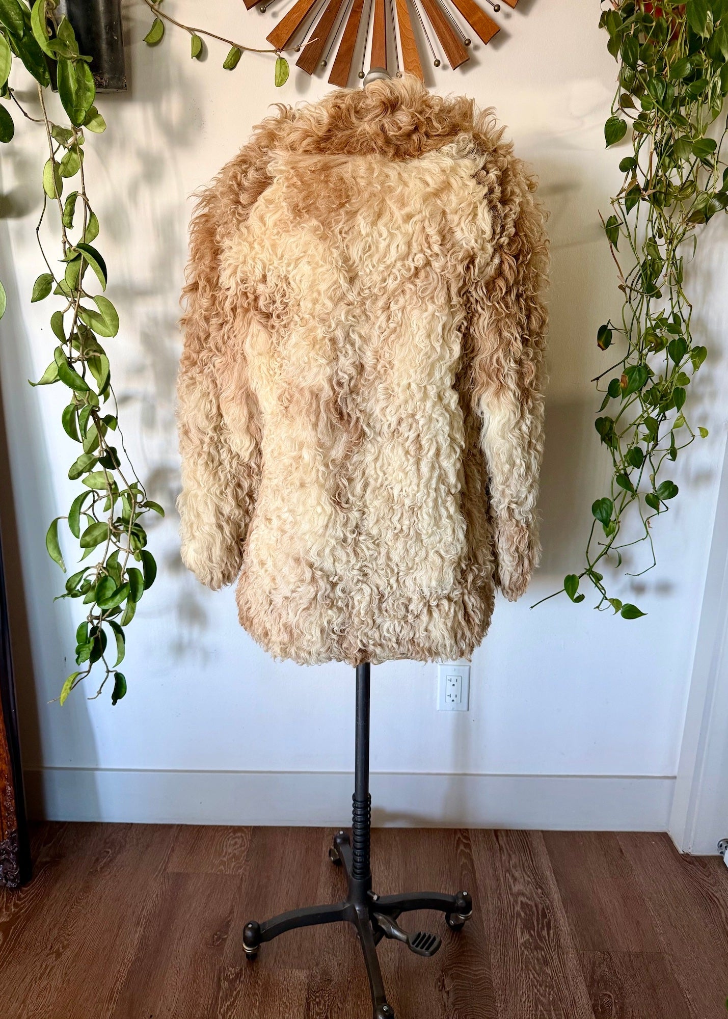 Gorgeous Authentic Vintage 1970’s Curly Mongolian Lamb Tibetan Fur Coat with Rare Color-Way
