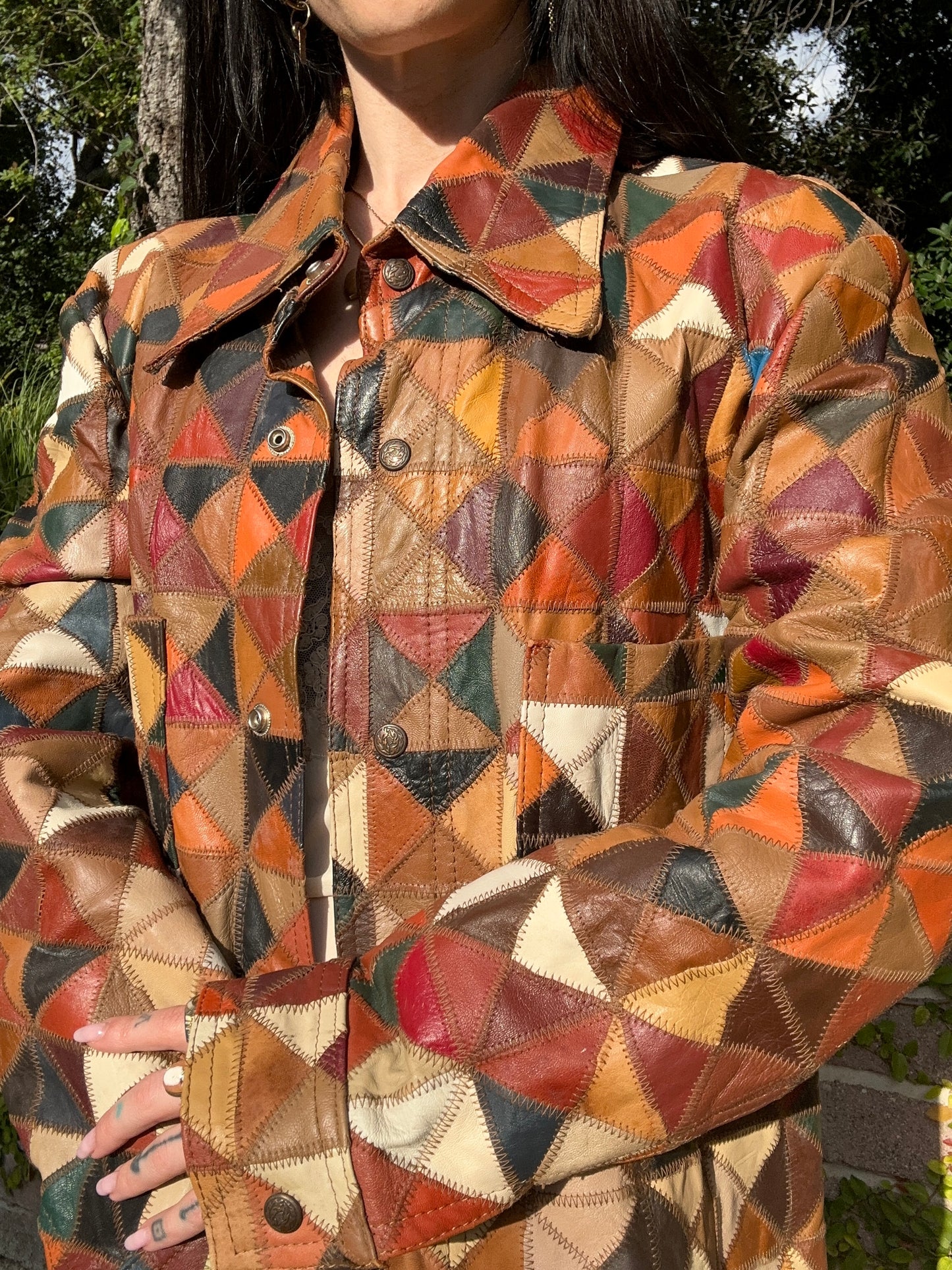 Rare Vintage 1970's Leather Quilted Patchwork Jacket - By: Field and Stream Gordon & Fergusun