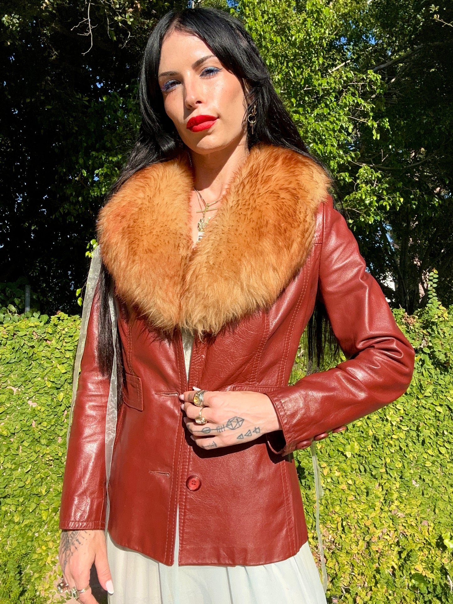 Genuine Leather Vintage 1970's Penny Lane Jacket/Coat with Shearling Fur Collar - Made by: Gassy Jack