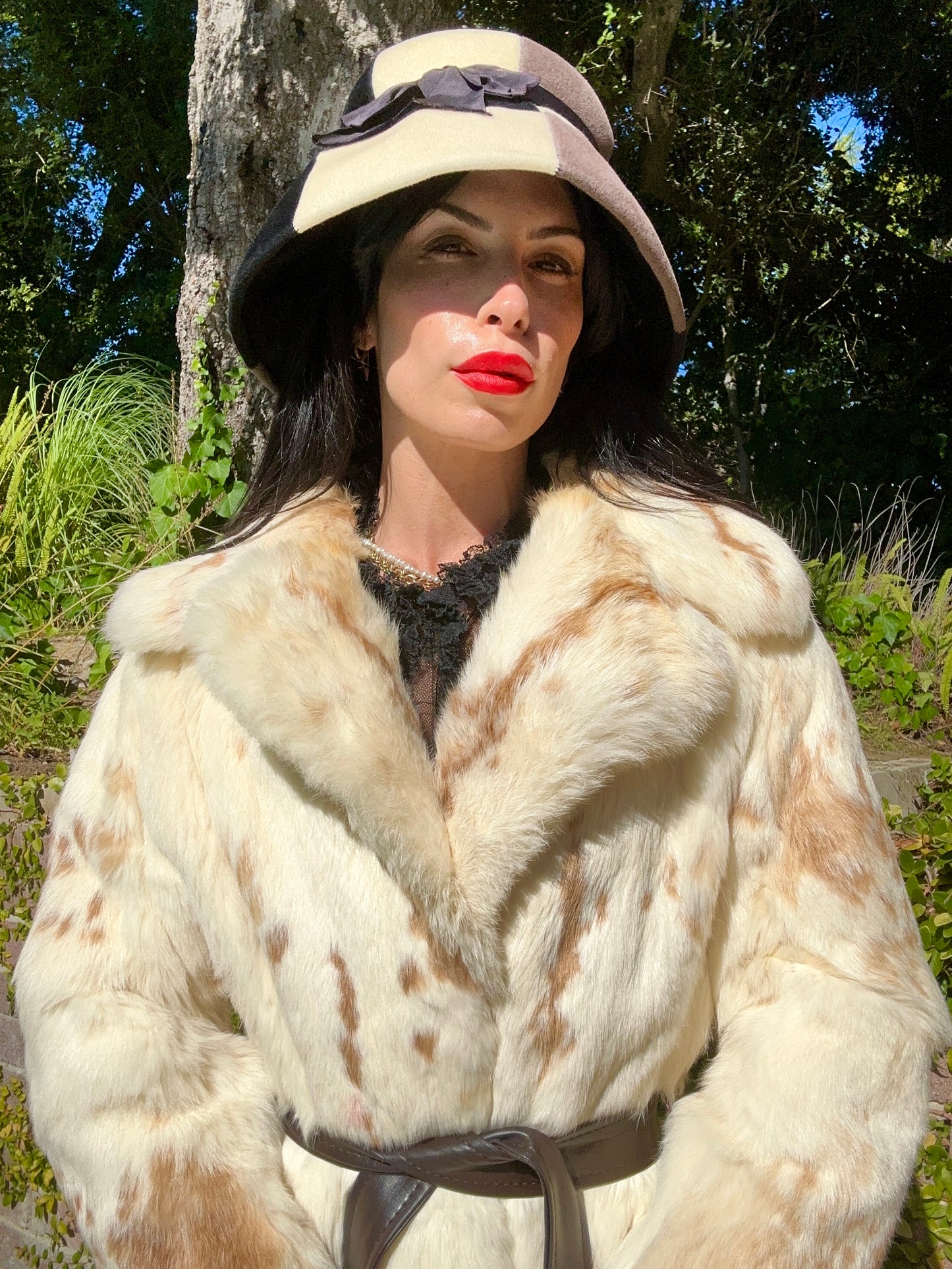 Timeless Vintage 1970's Spotted Rabbit Fur Full Length Coat