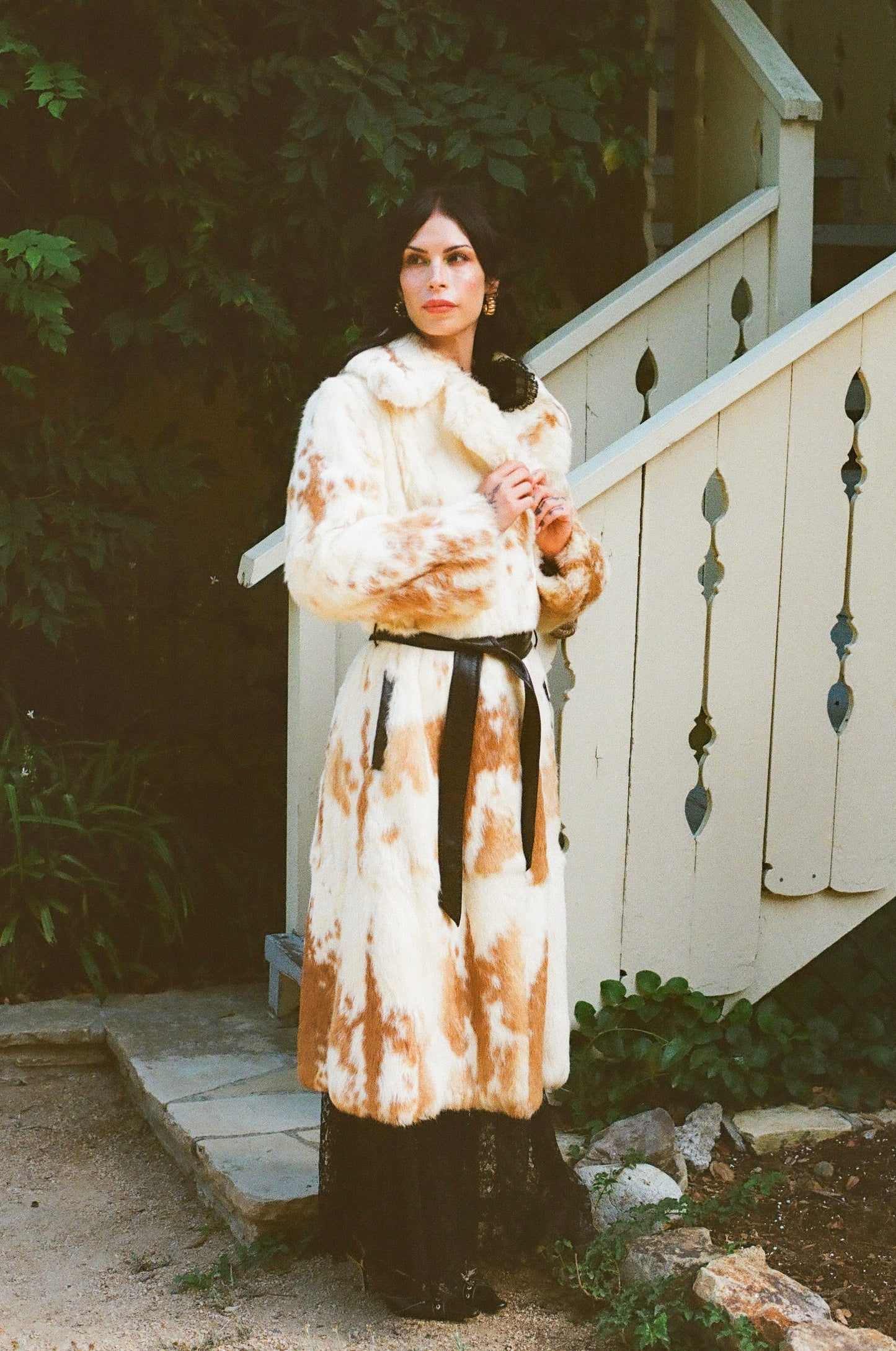 Timeless Vintage 1970's Spotted Rabbit Fur Full Length Coat