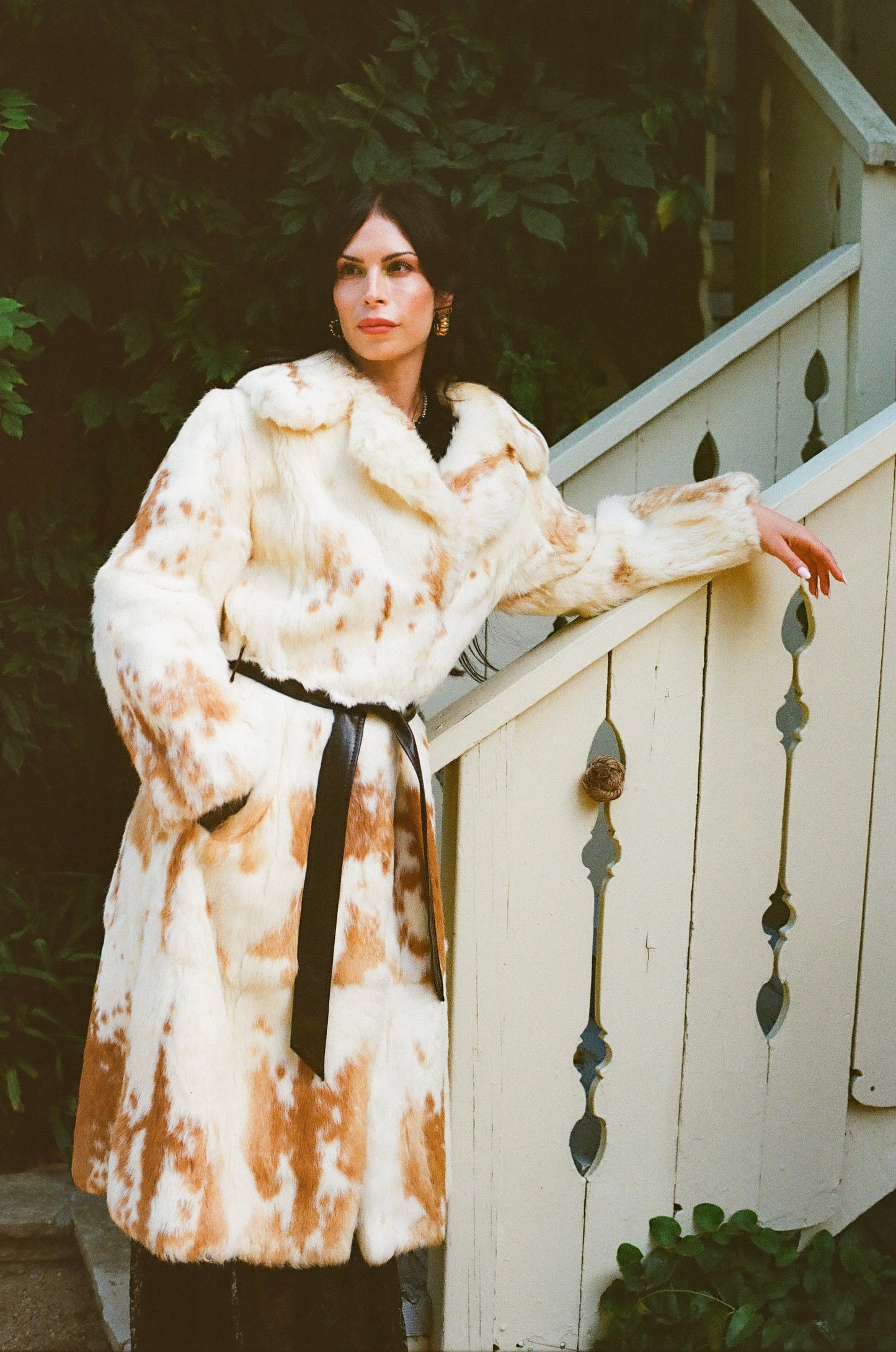 Timeless Vintage 1970's Spotted Rabbit Fur Full Length Coat