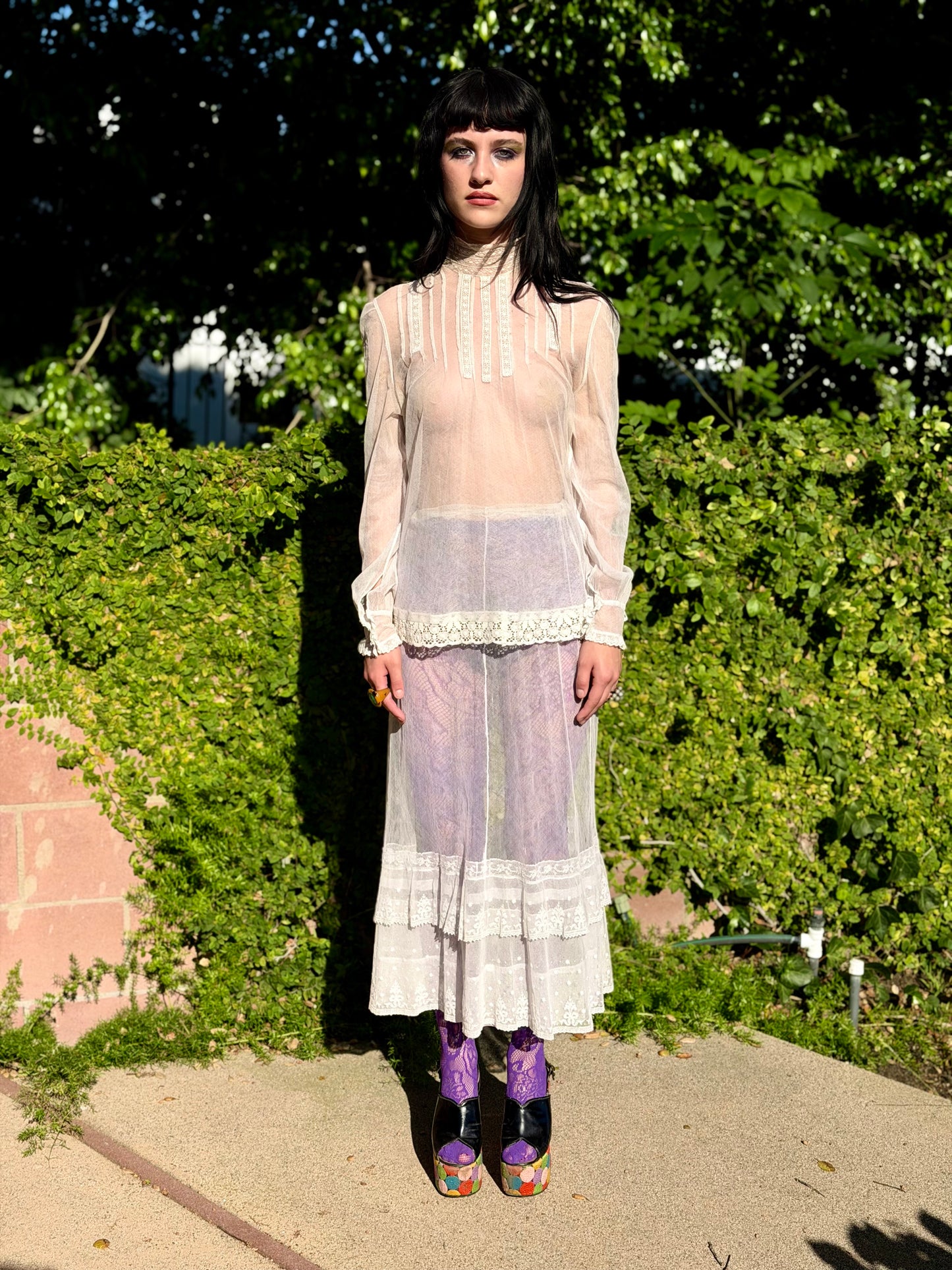 Darling Antique Edwardian Blouse & Skirt Two Piece Set Made from Silk Mesh with Lace Details One-of-One